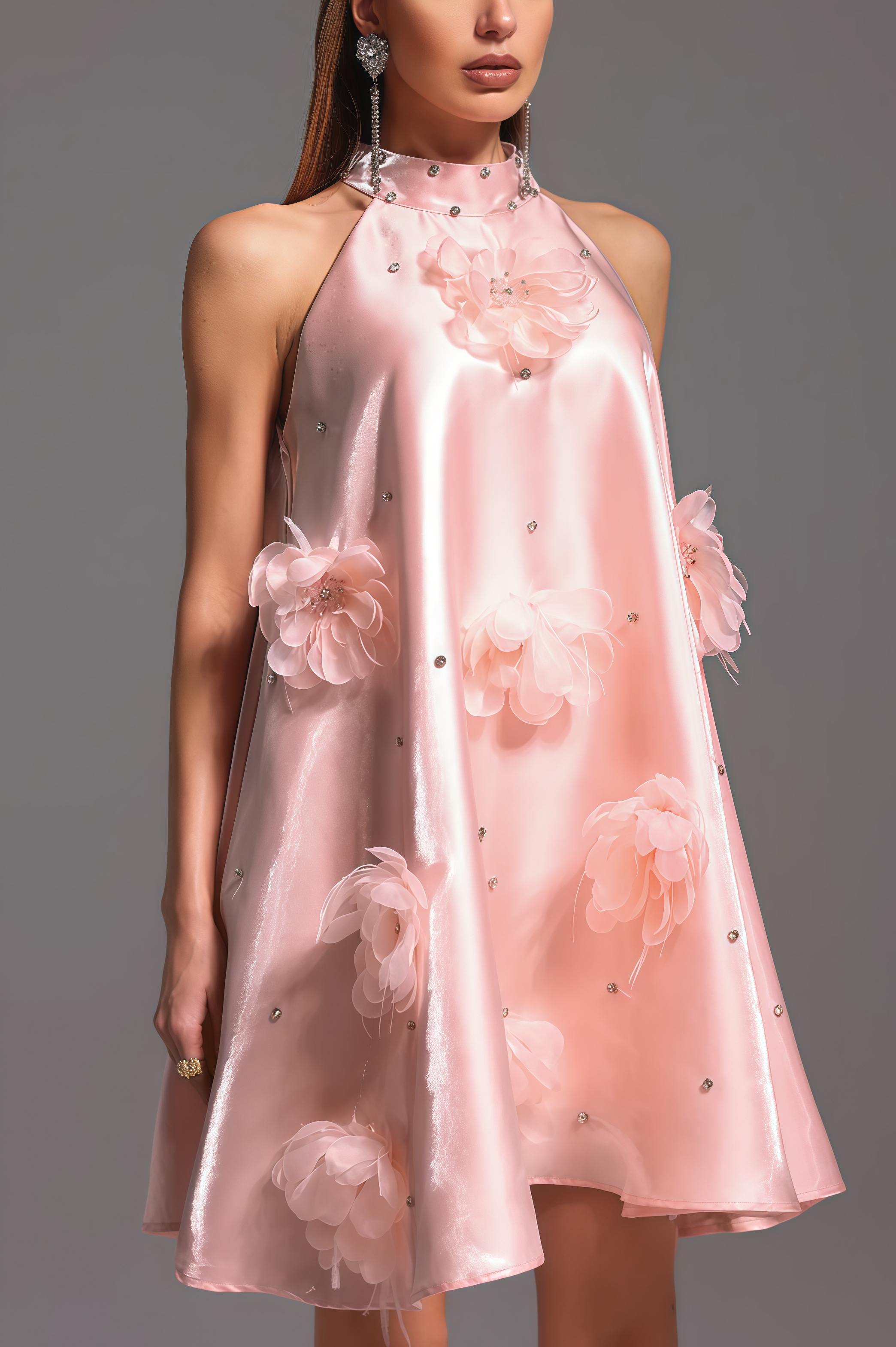 Xandea Halter Flowers Diamond Mini Dress