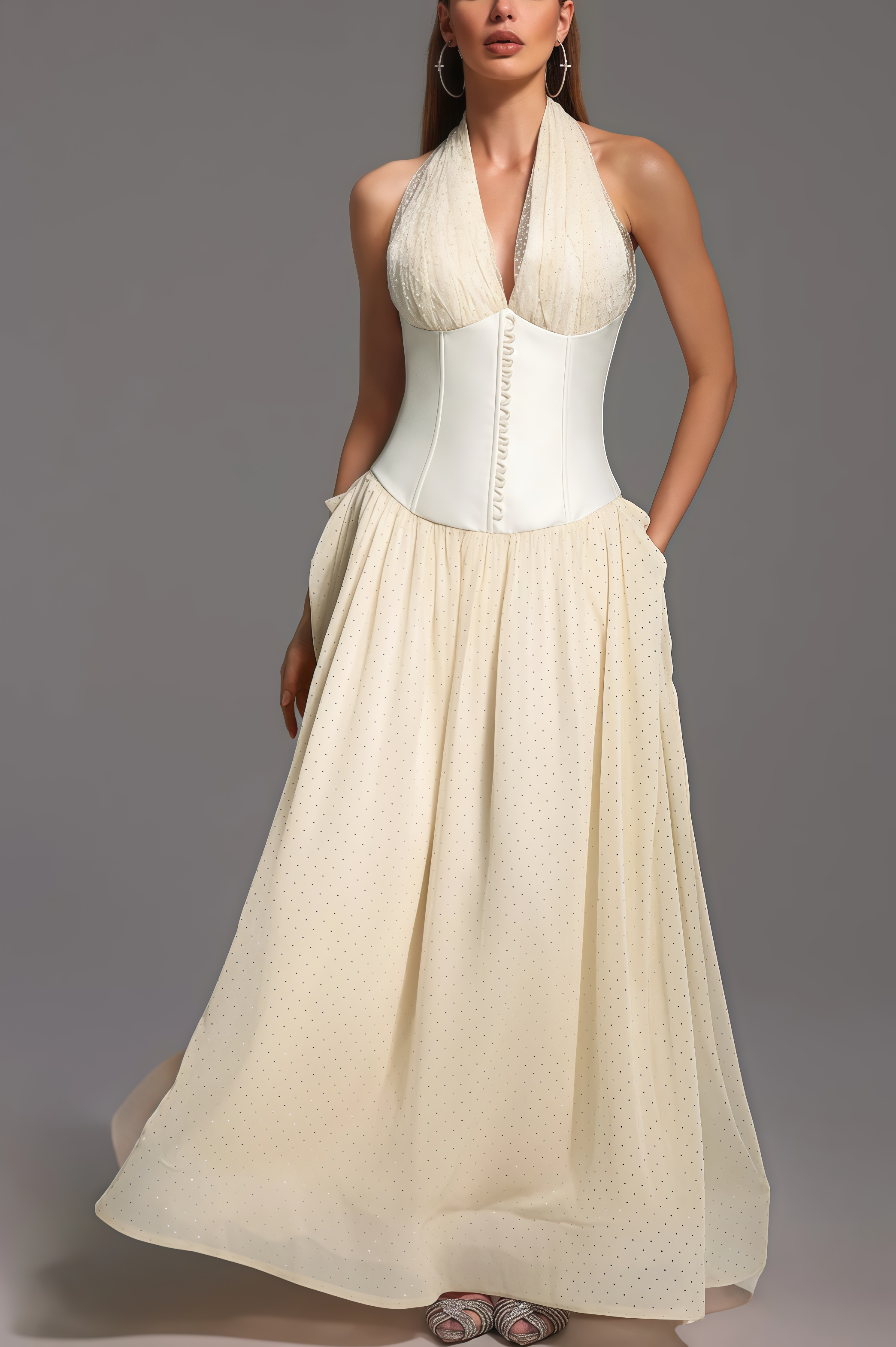 Elsone Halter Sleeveless V-Neck Maxi Dress