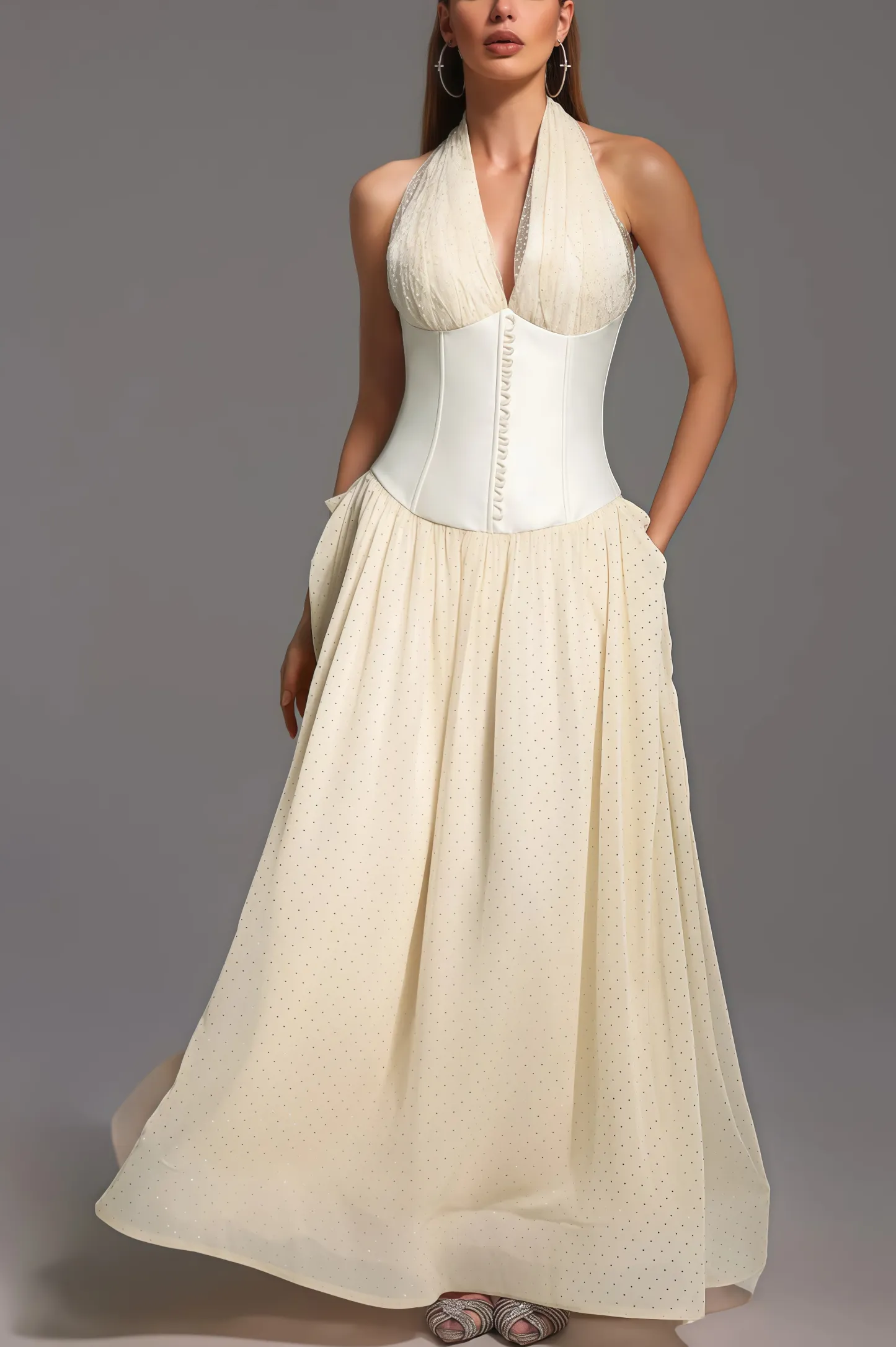 Elsone Halter Sleeveless V-Neck Maxi Dress