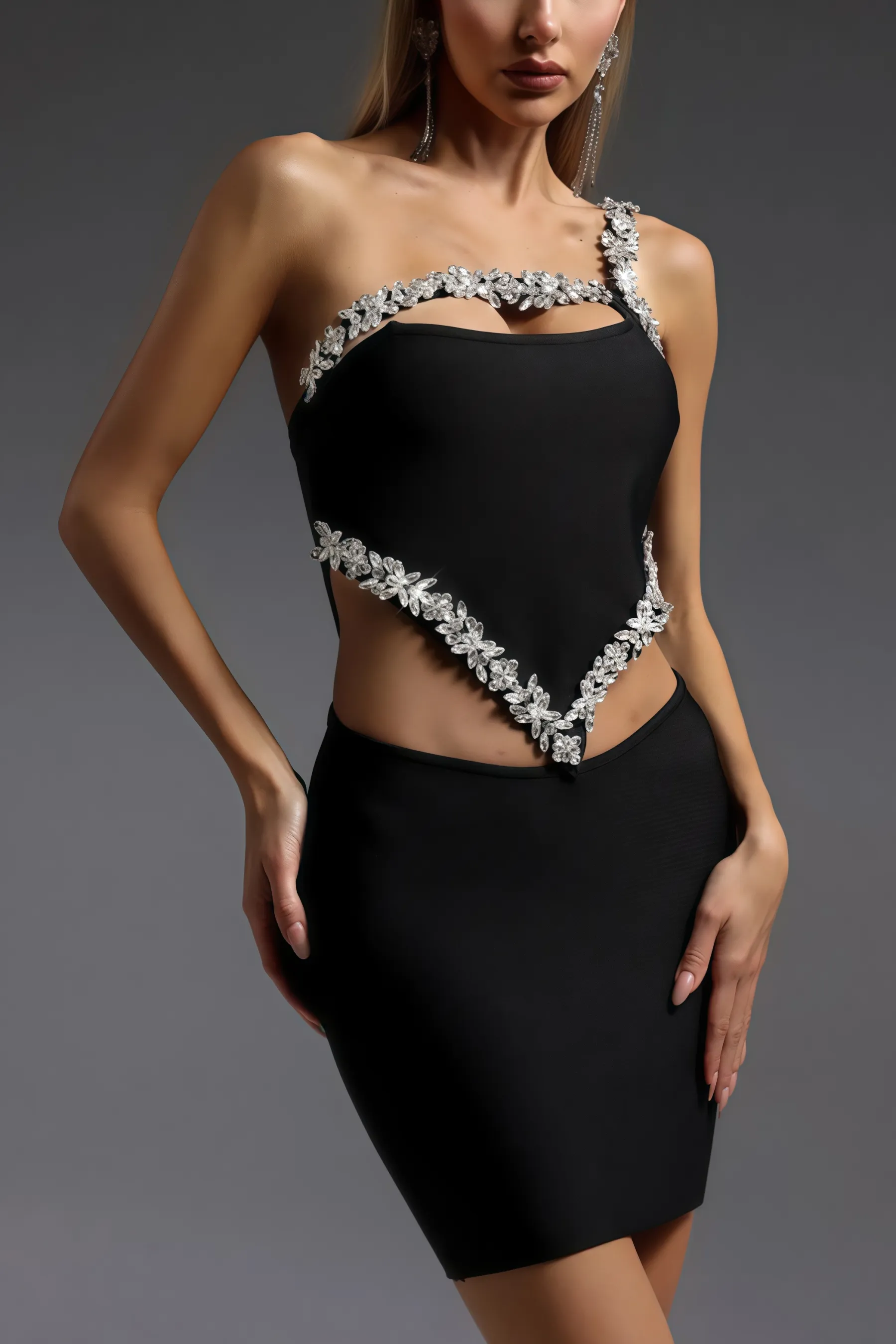 Wade Black Diamante Mini Dress