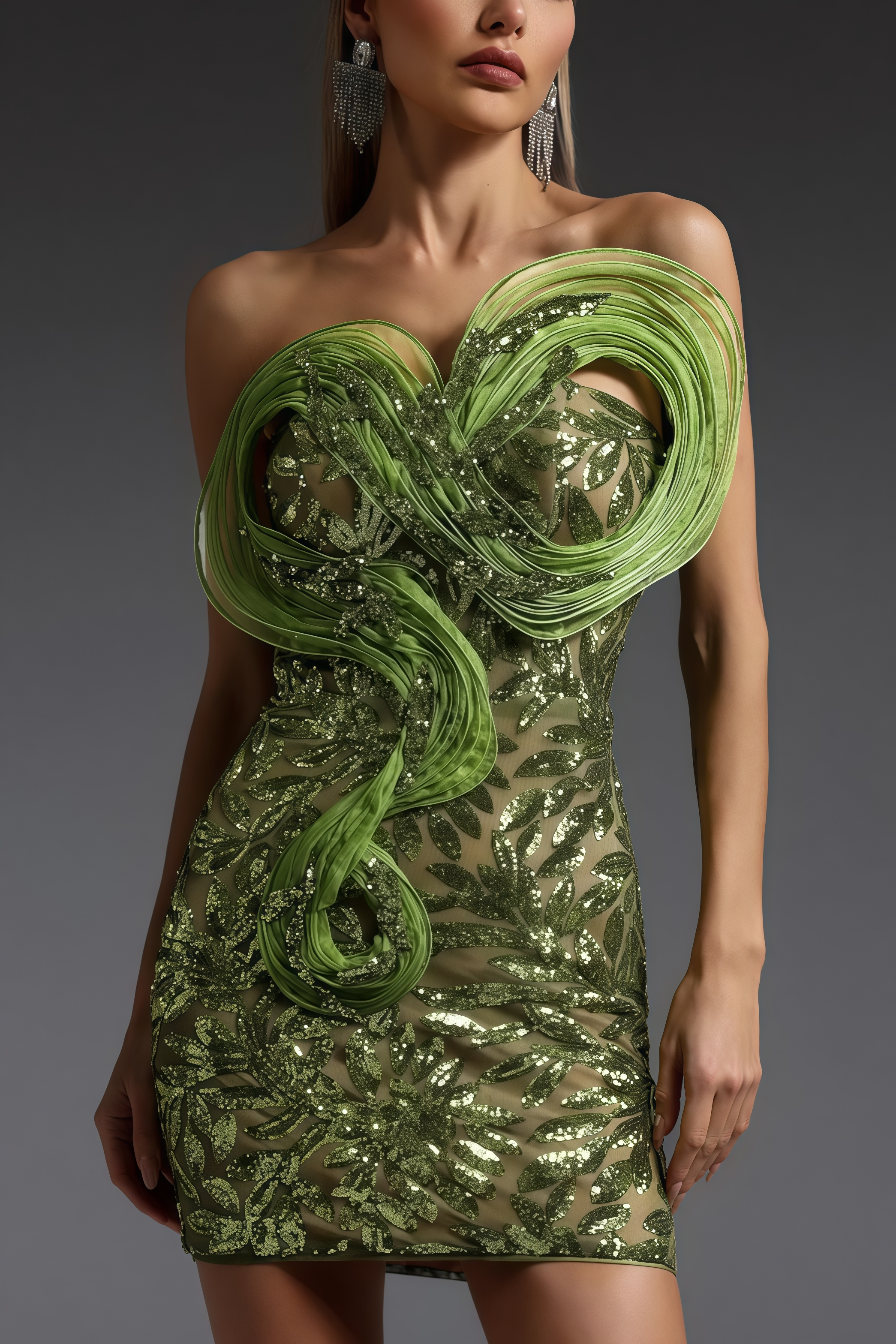 Karena Sequined Plunge Mini Dress
