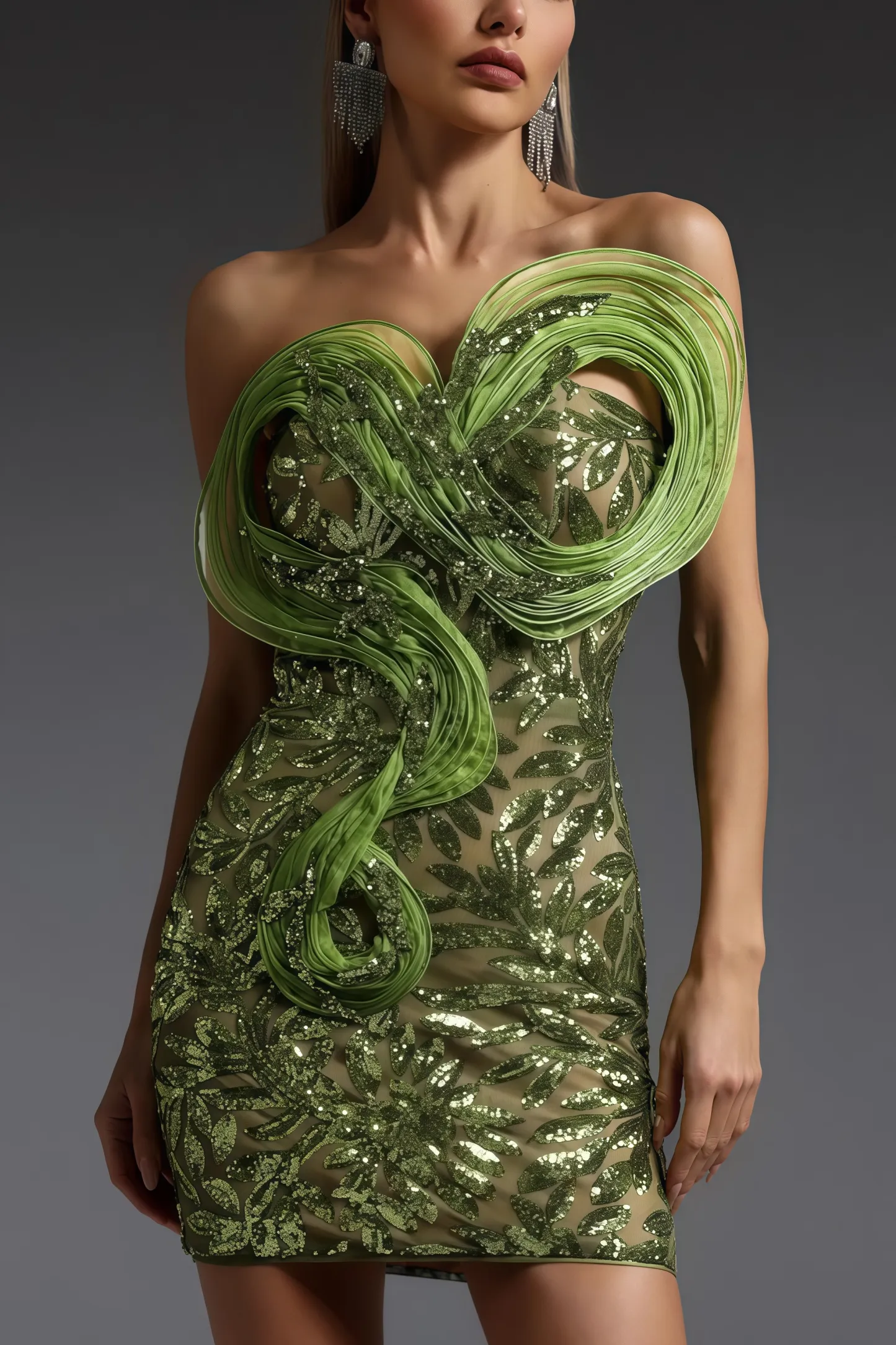 Karena Sequined Plunge Mini Dress