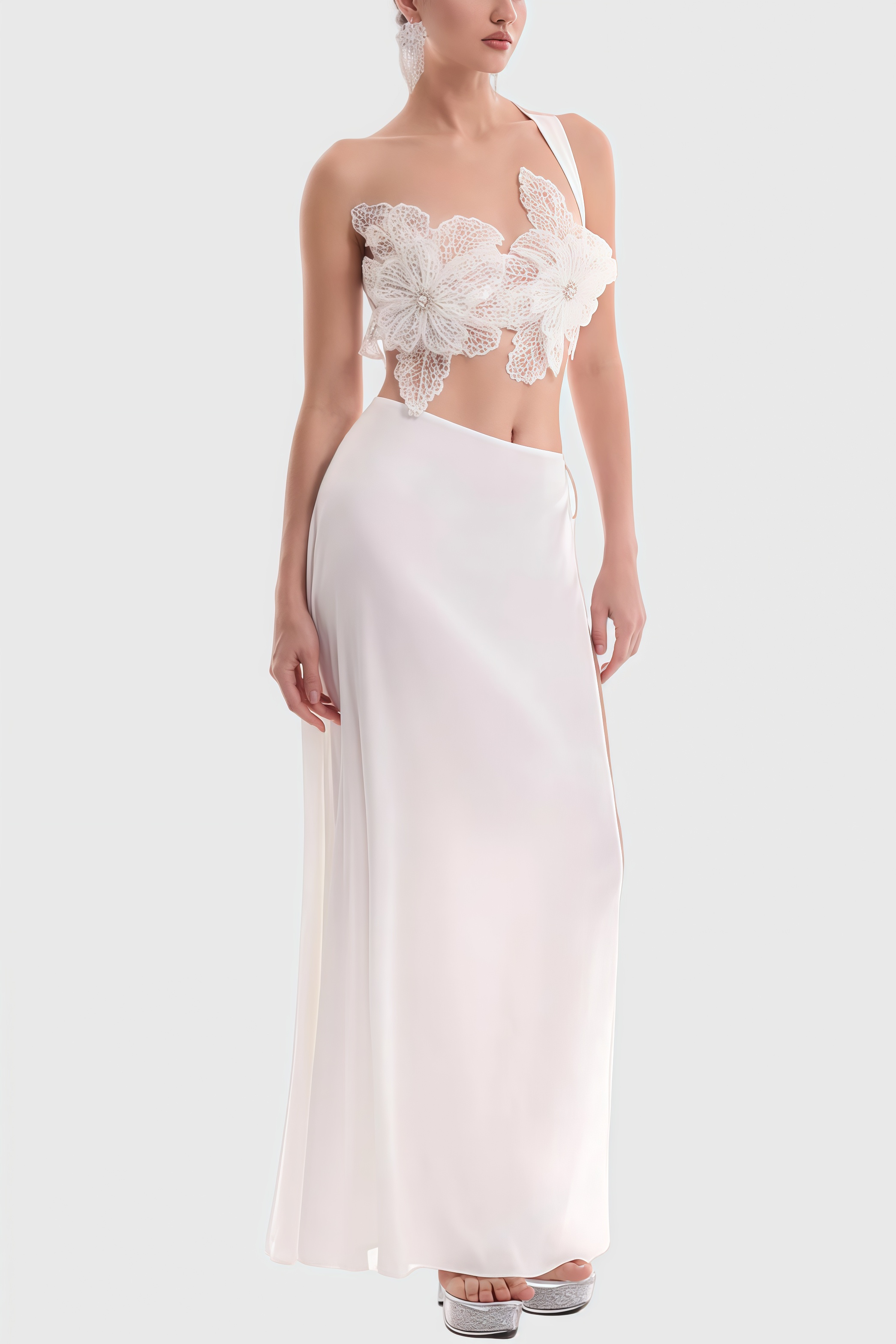 Nyral 3D Flower Embroidered Maxi Dress Set