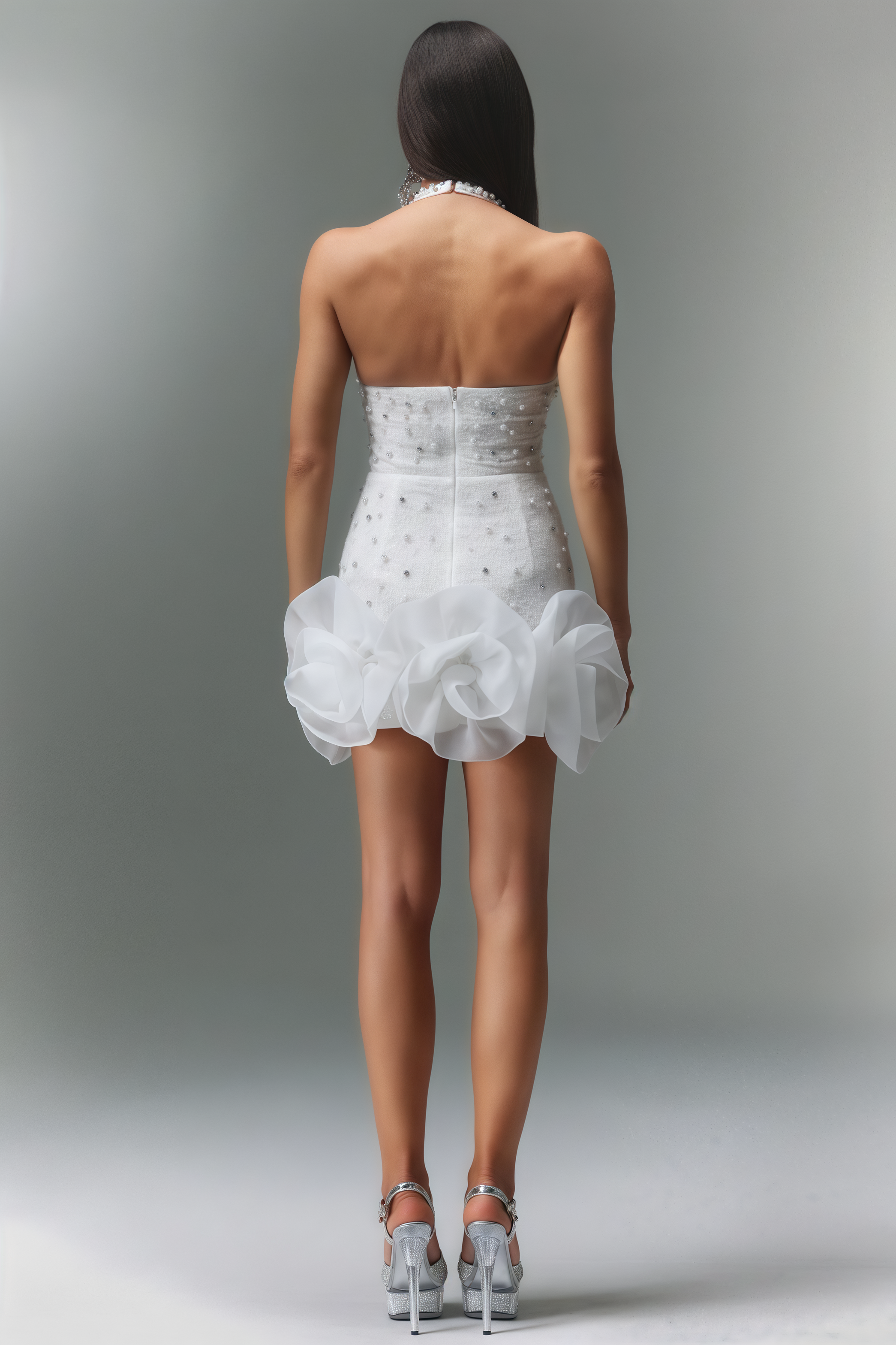 Ilor V-neck Diamond Flowers Mini Dress