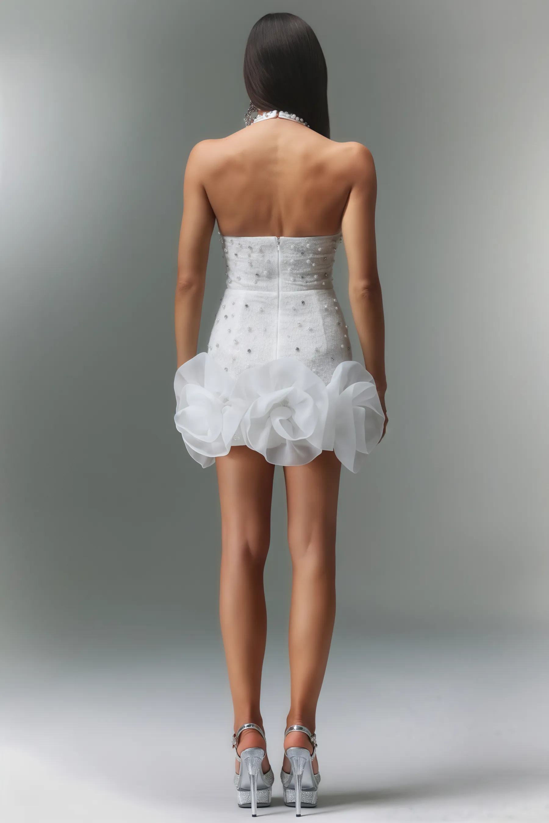 Ilor V-neck Diamond Flowers Mini Dress