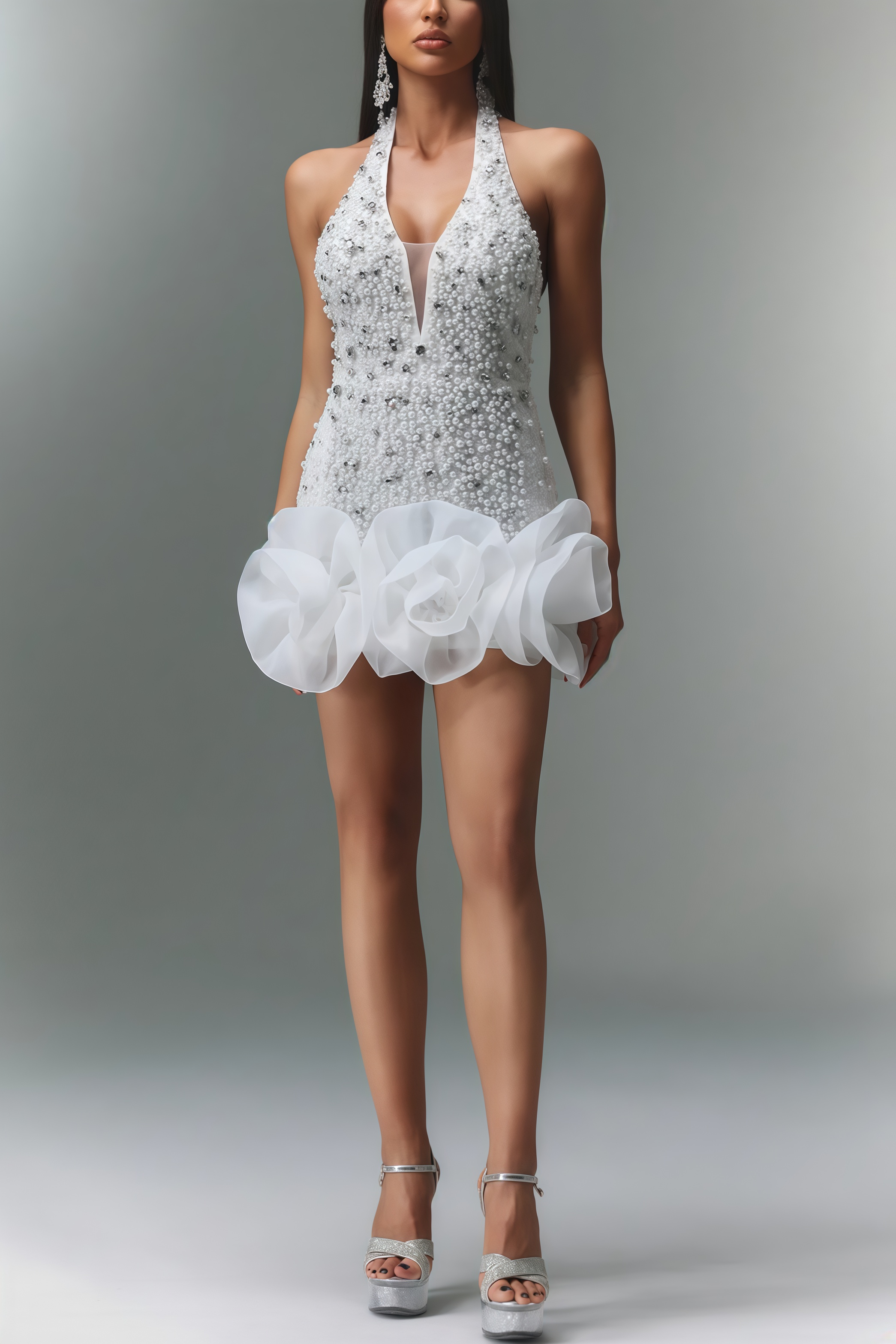 Ilor V-neck Diamond Flowers Mini Dress