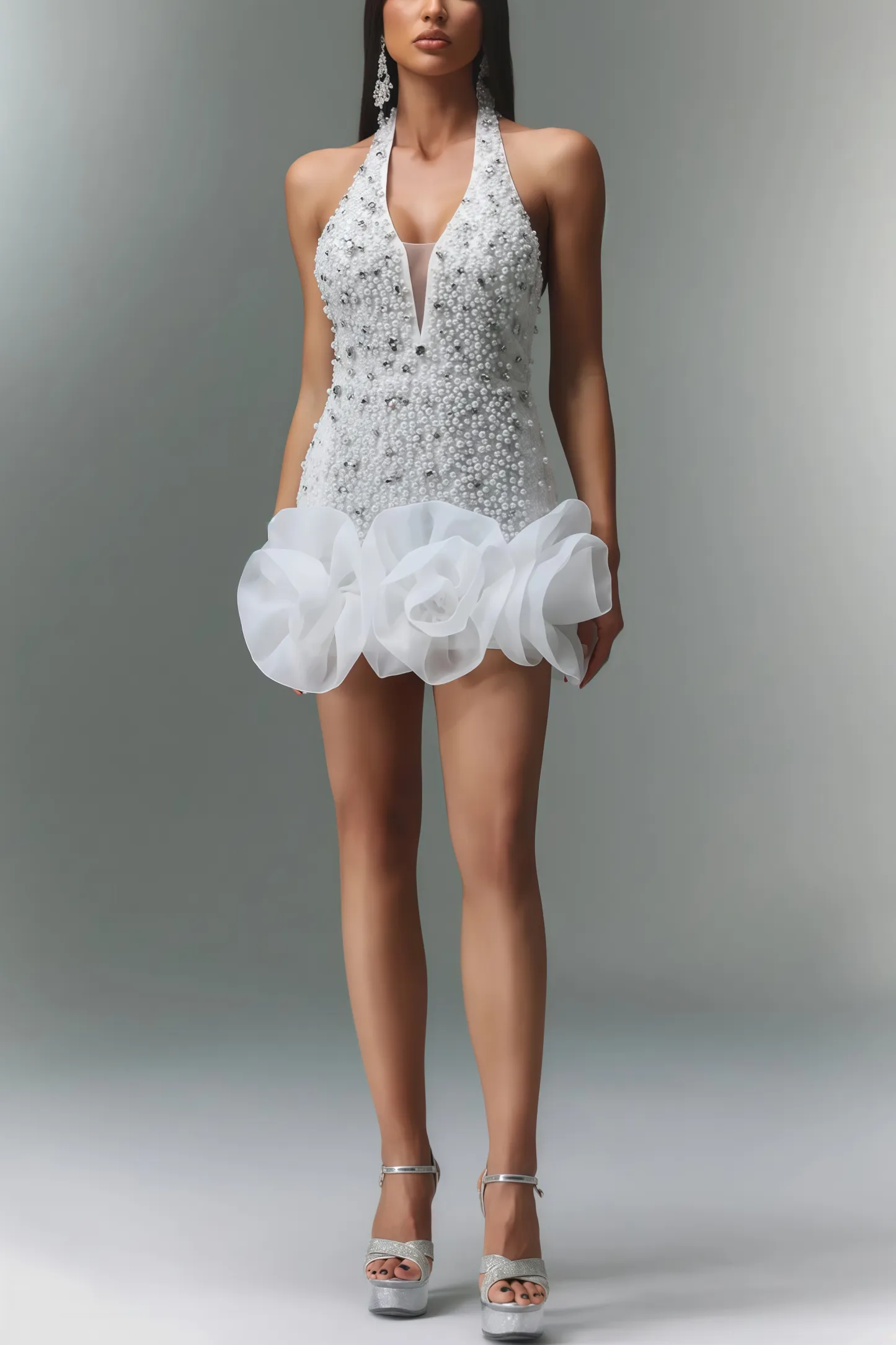 Ilor V-neck Diamond Flowers Mini Dress