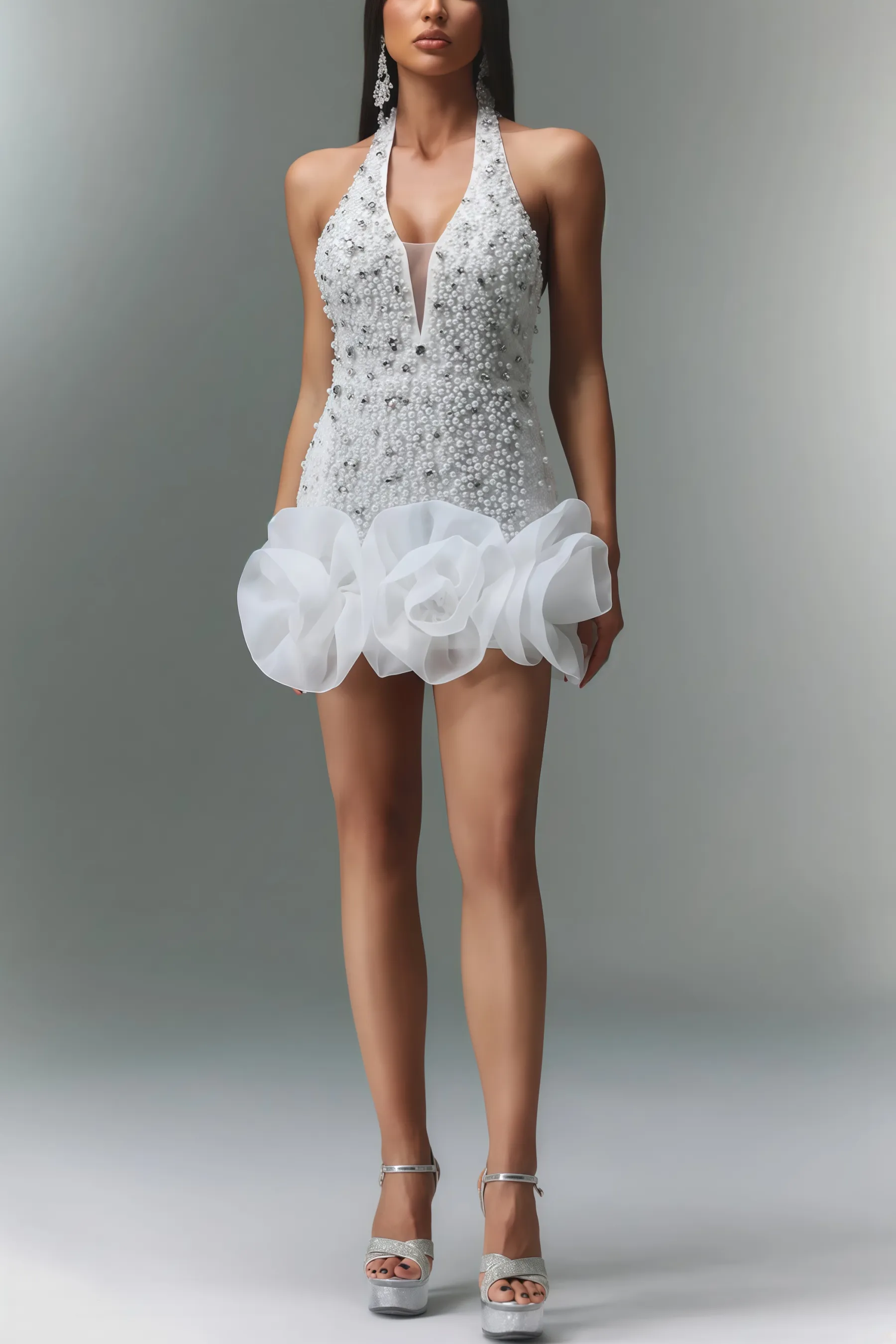 Ilor V-neck Diamond Flowers Mini Dress