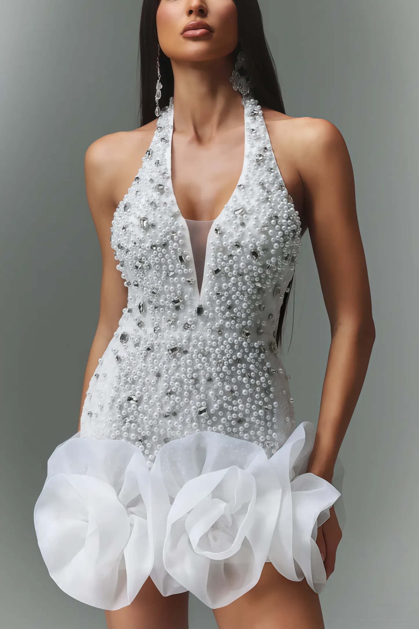 Ilor V-neck Diamond Flowers Mini Dress