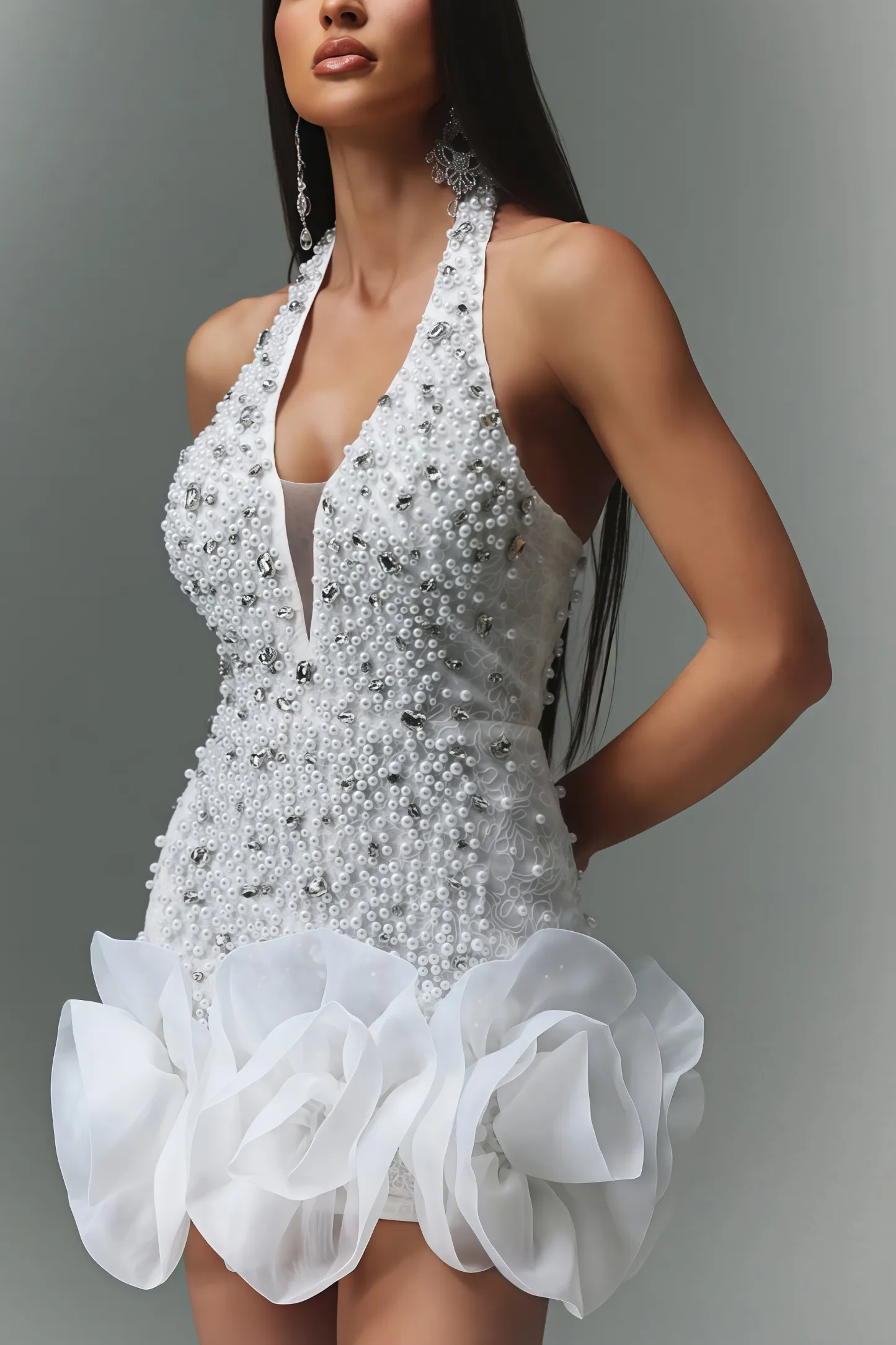 Ilor V-neck Diamond Flowers Mini Dress