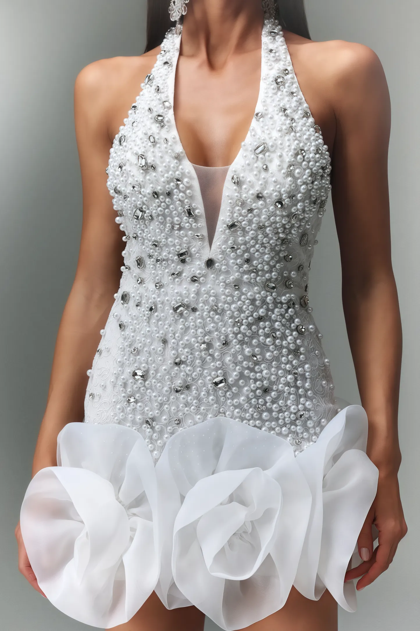 Ilor V-neck Diamond Flowers Mini Dress