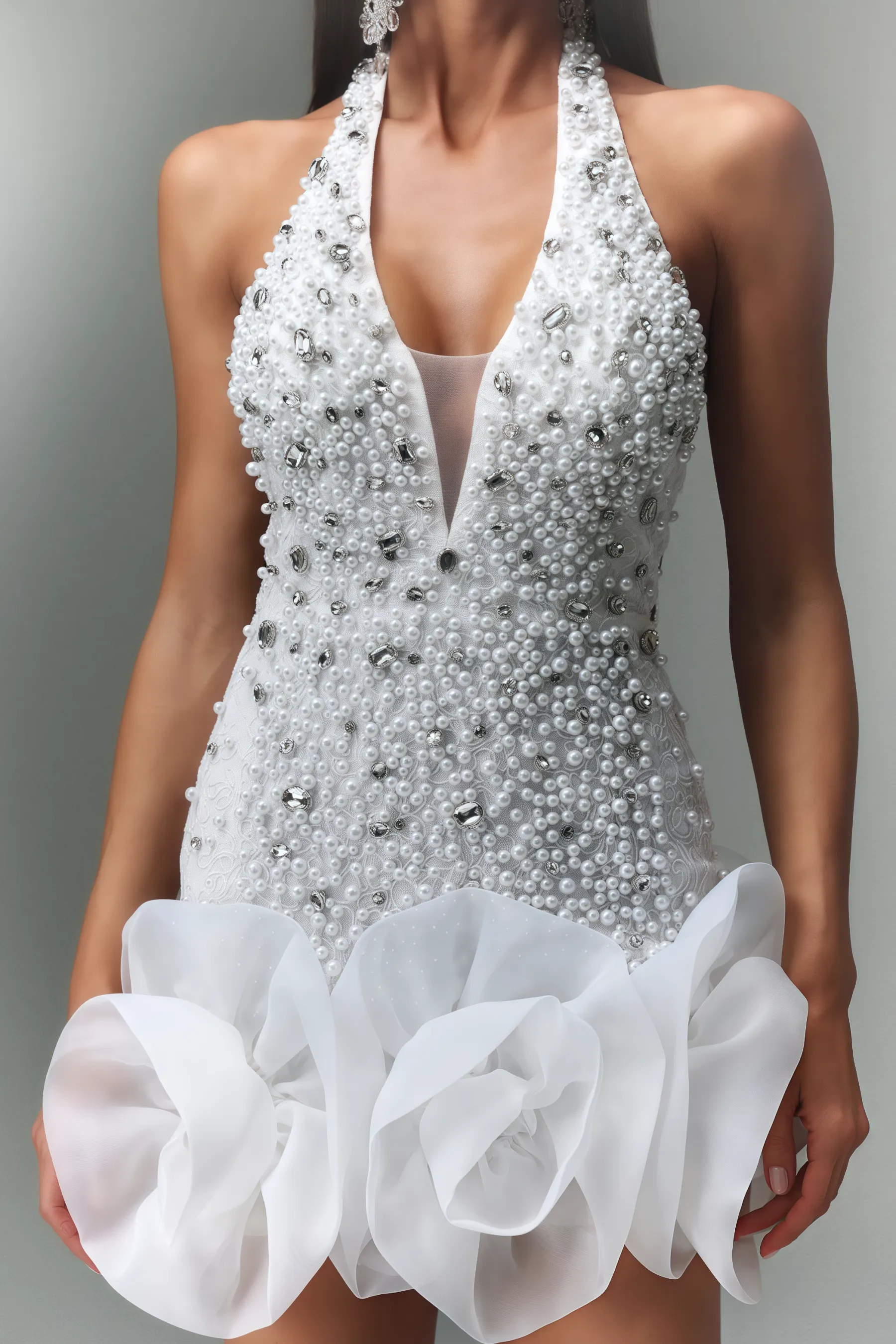 Ilor V-neck Diamond Flowers Mini Dress
