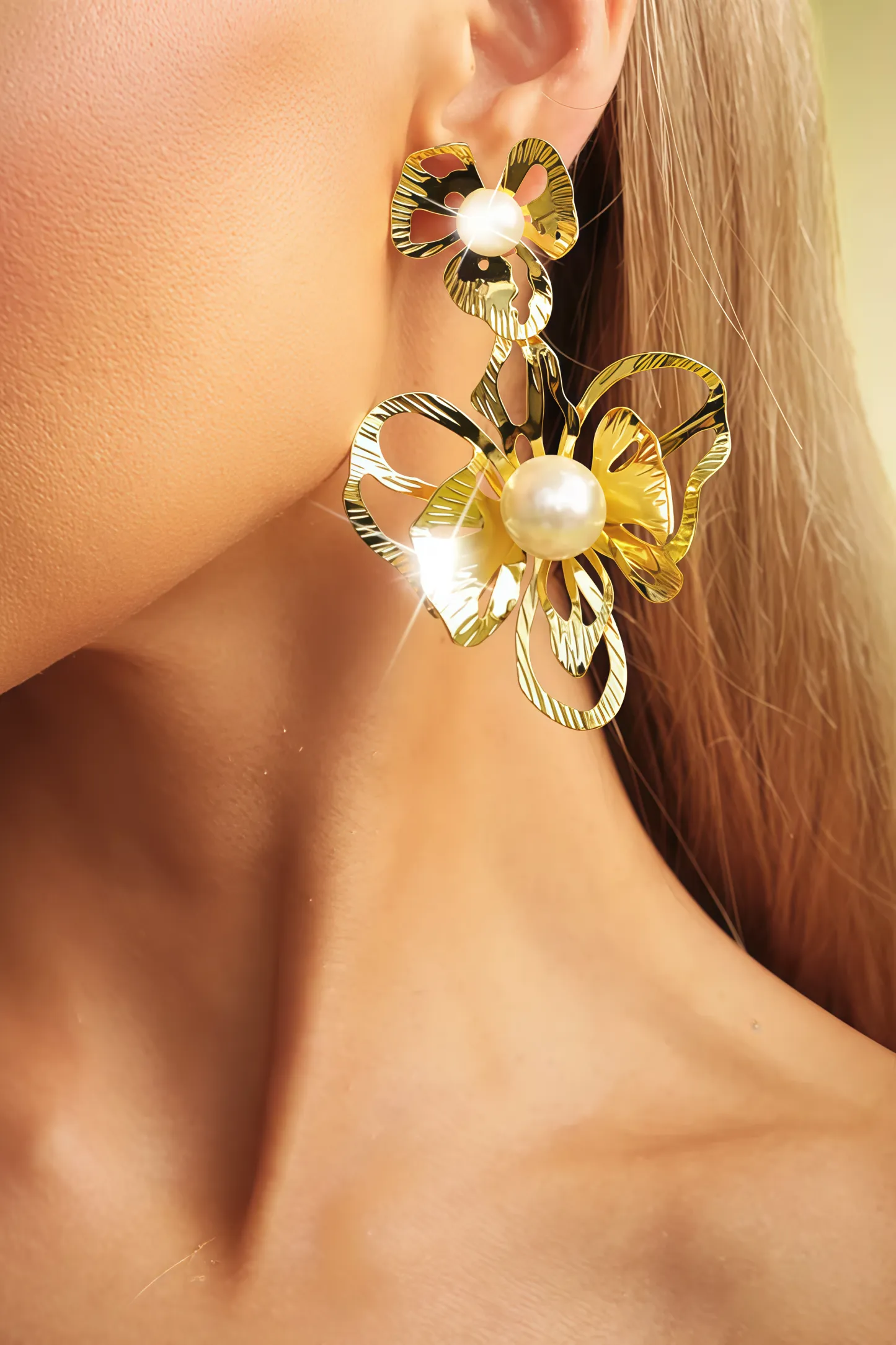 Gryfte HollowedOut Pearl Metal Earrings