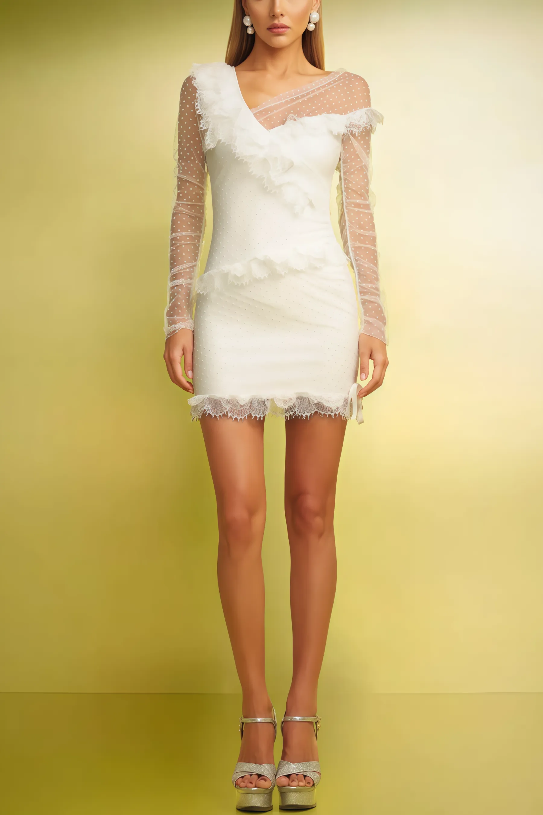 Bront Long Sleeves Lace Bandage Mini Dress