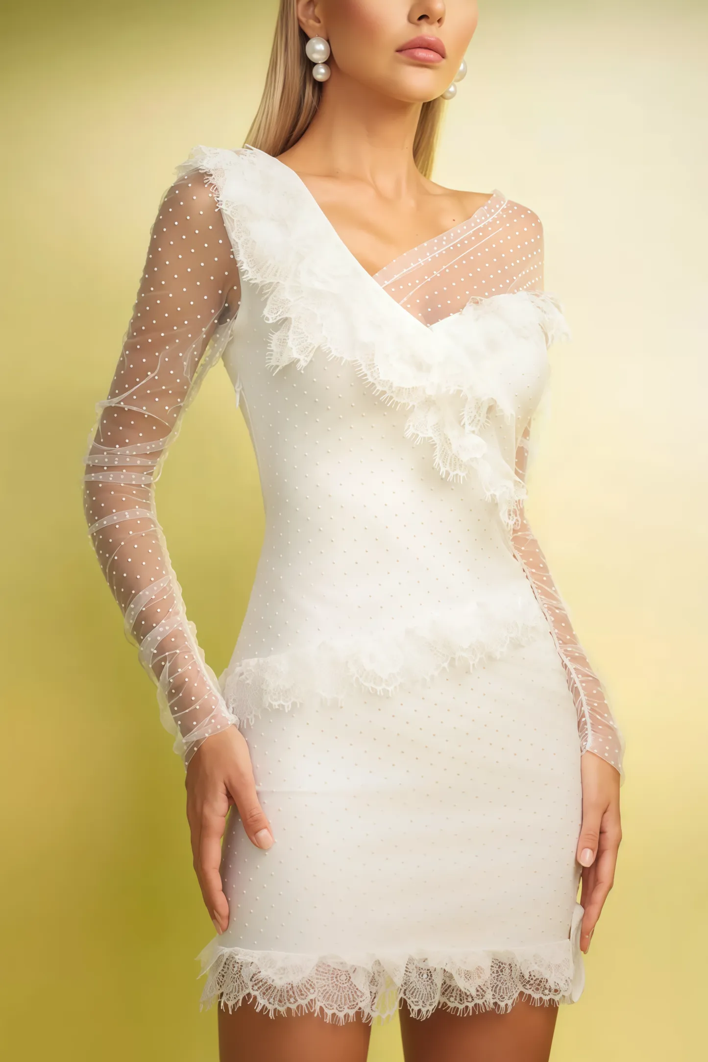 Bront Long Sleeves Lace Bandage Mini Dress