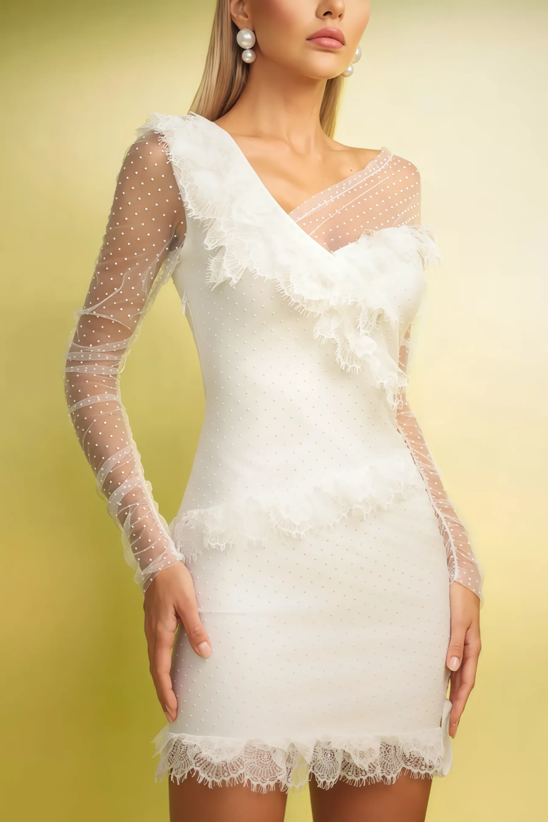 Bront Long Sleeves Lace Bandage Mini Dress