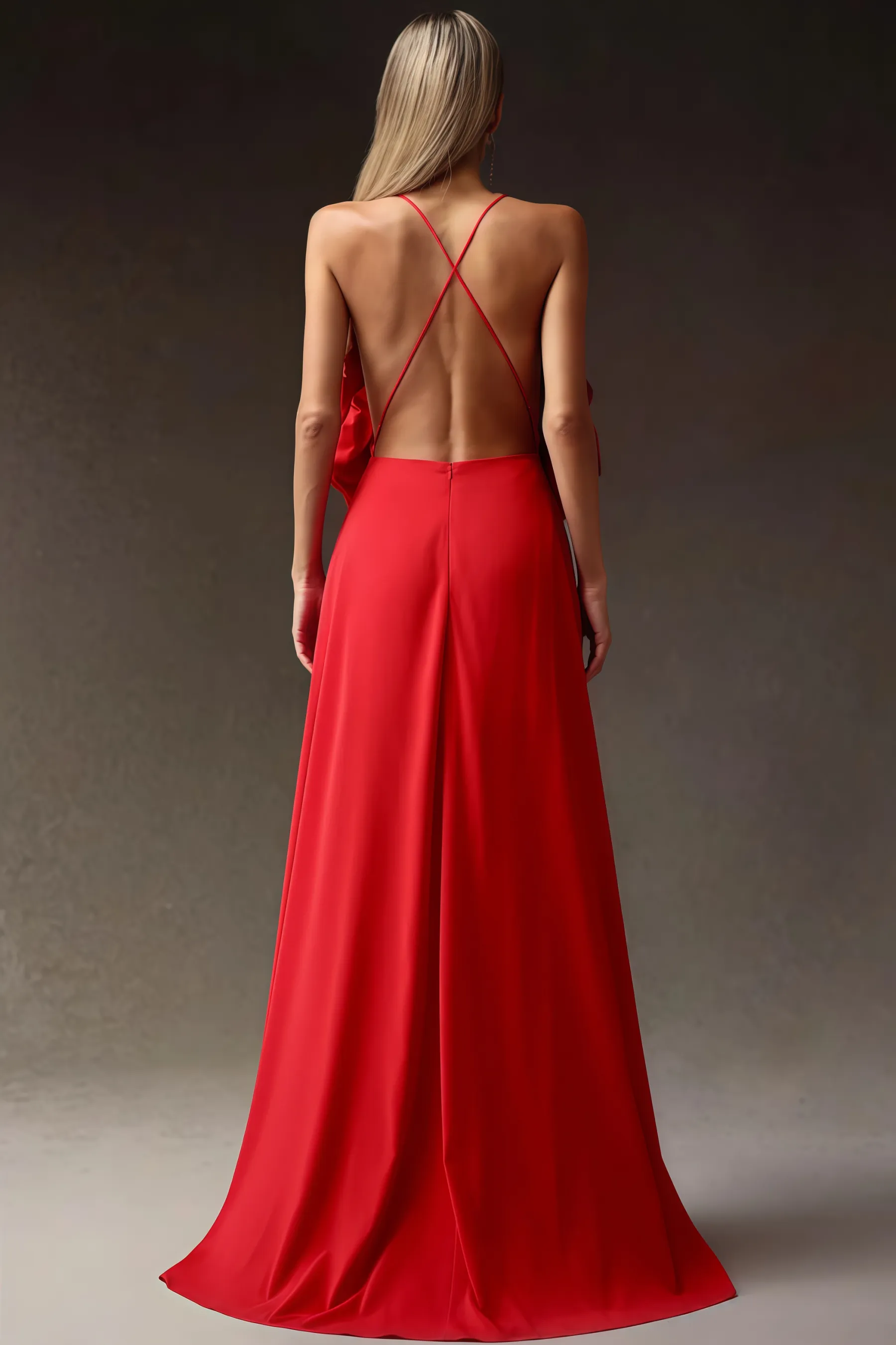 Venke Red Strapless 3D Flower Maxi Dress