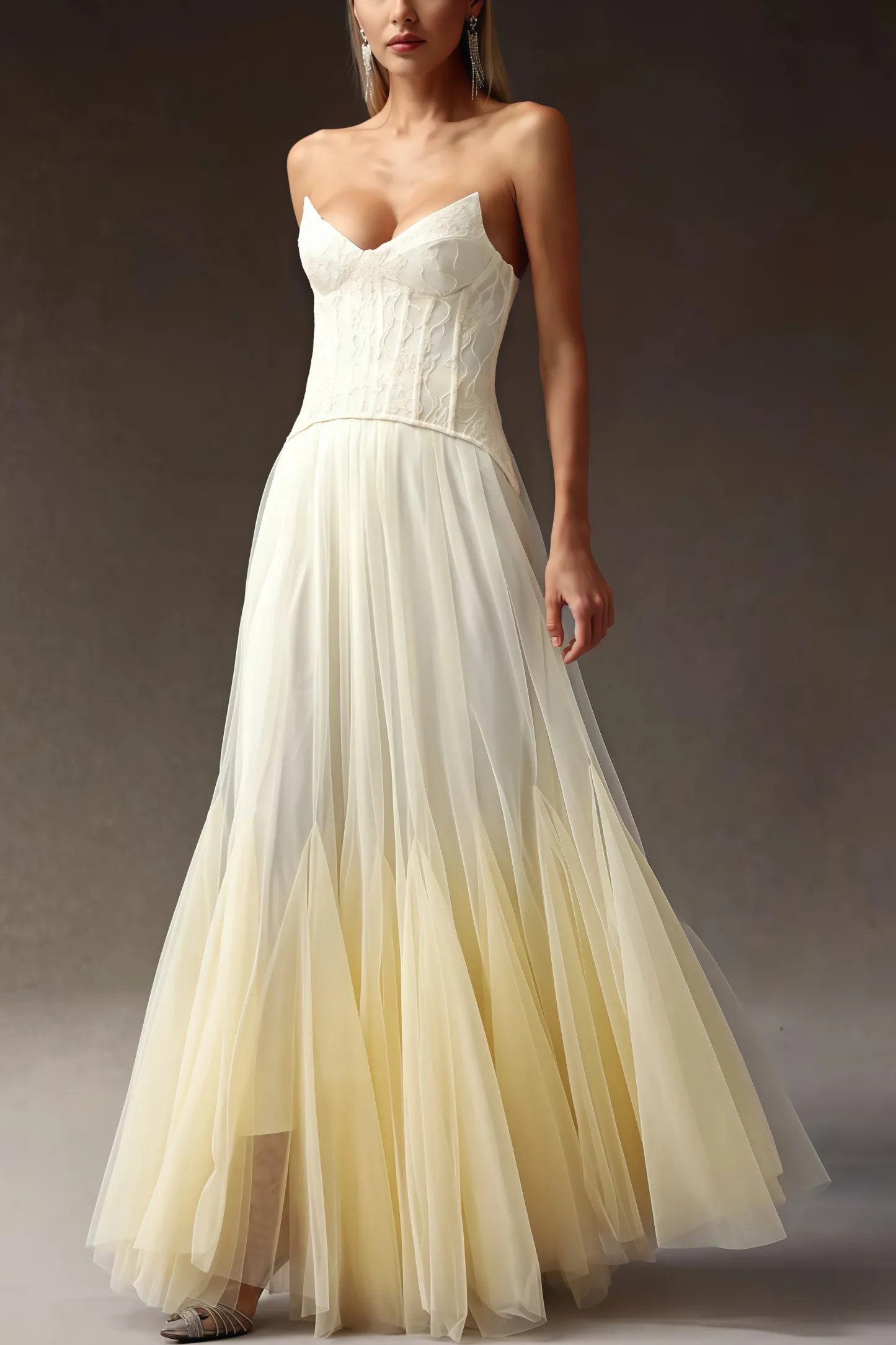 Korih lace Strapless Corset Maxi Dress