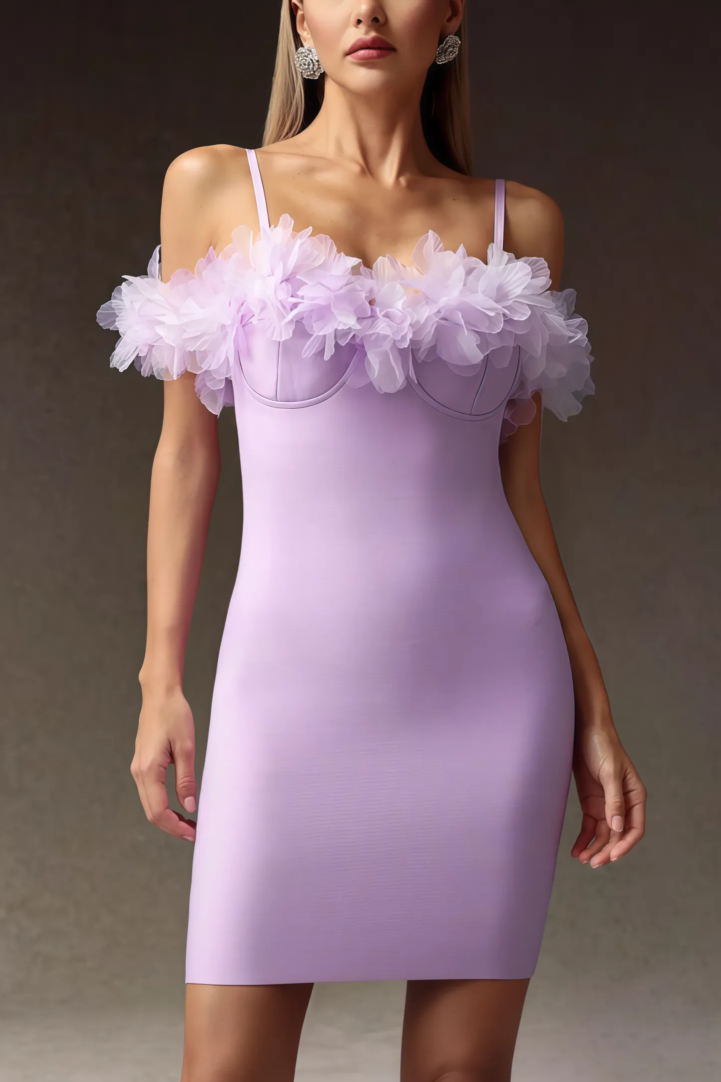 Yoril Sleeveless Flowers Bandage Mini Dress