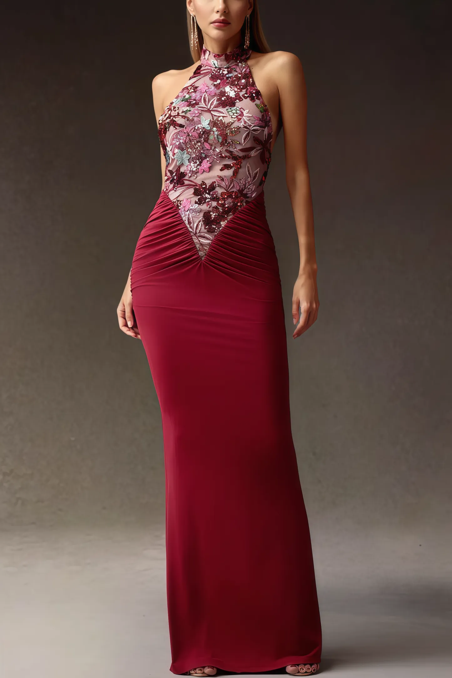 Lorrlf Flowers Sequins Slim Maxi Dress