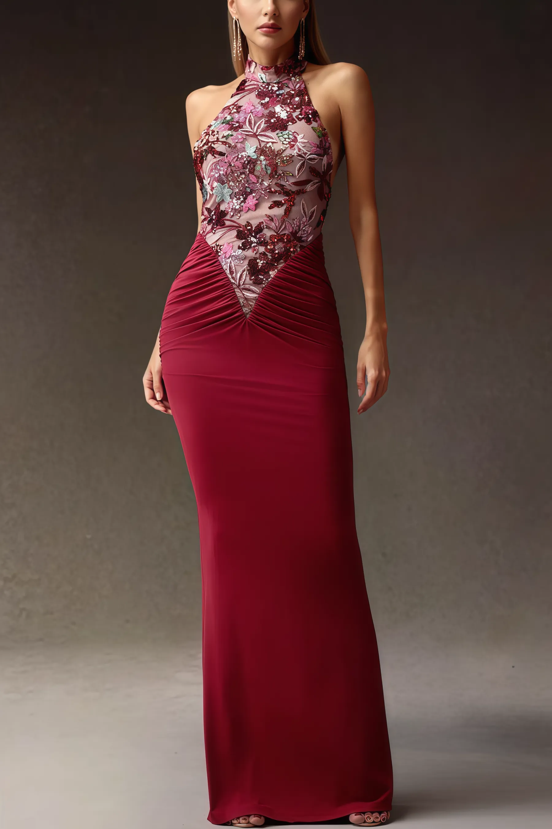 Lorrlf Flowers Sequins Slim Maxi Dress