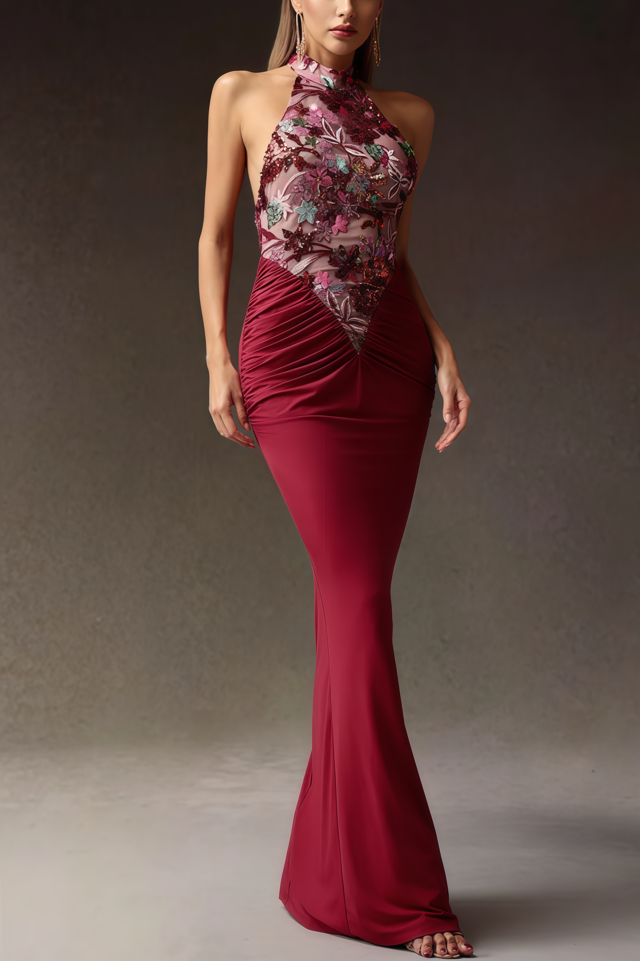 Lorrlf Flowers Sequins Slim Maxi Dress