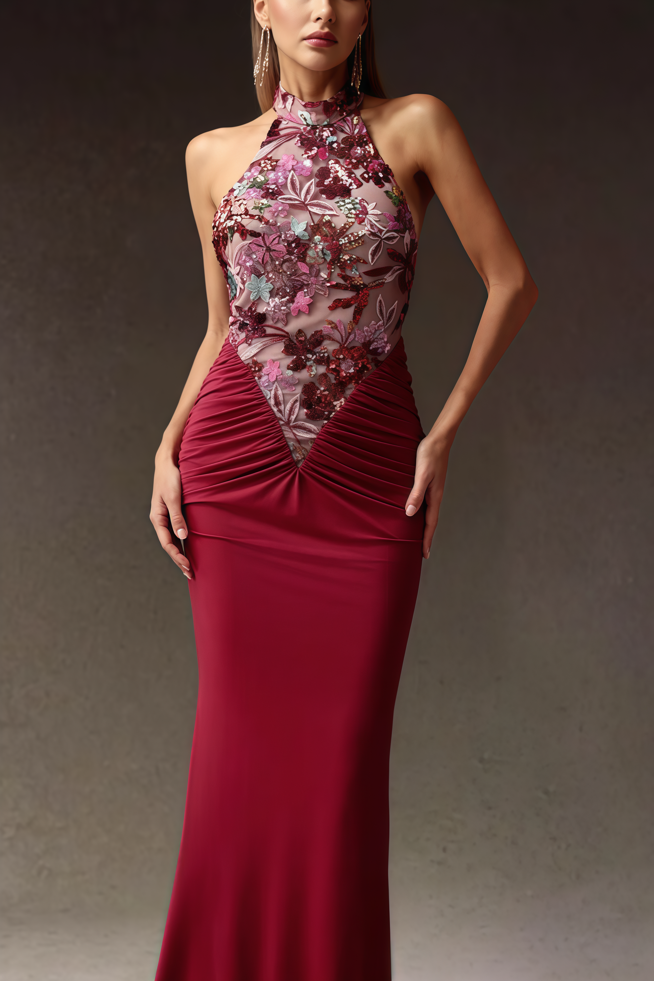 Lorrlf Flowers Sequins Slim Maxi Dress