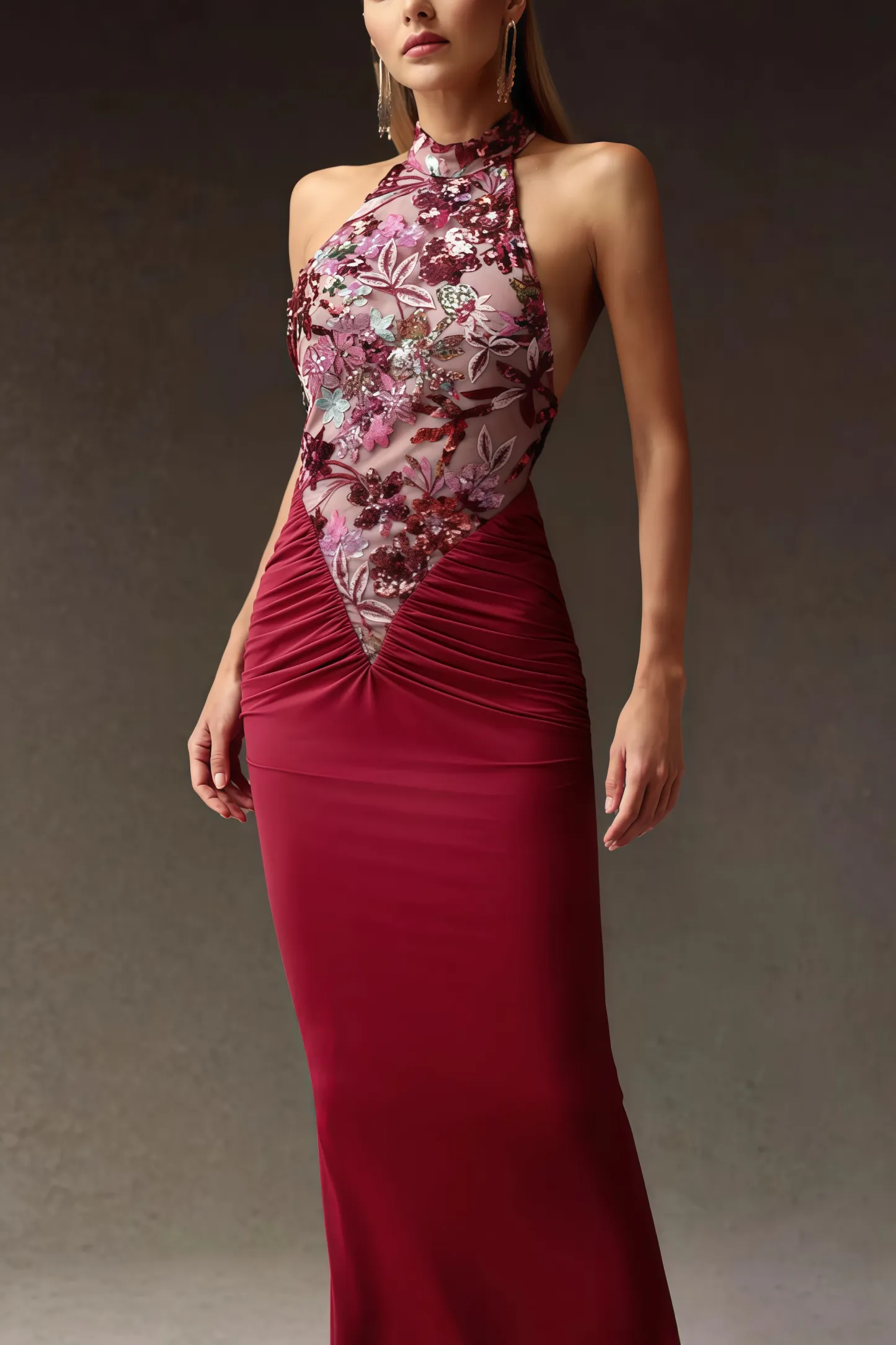 Lorrlf Flowers Sequins Slim Maxi Dress