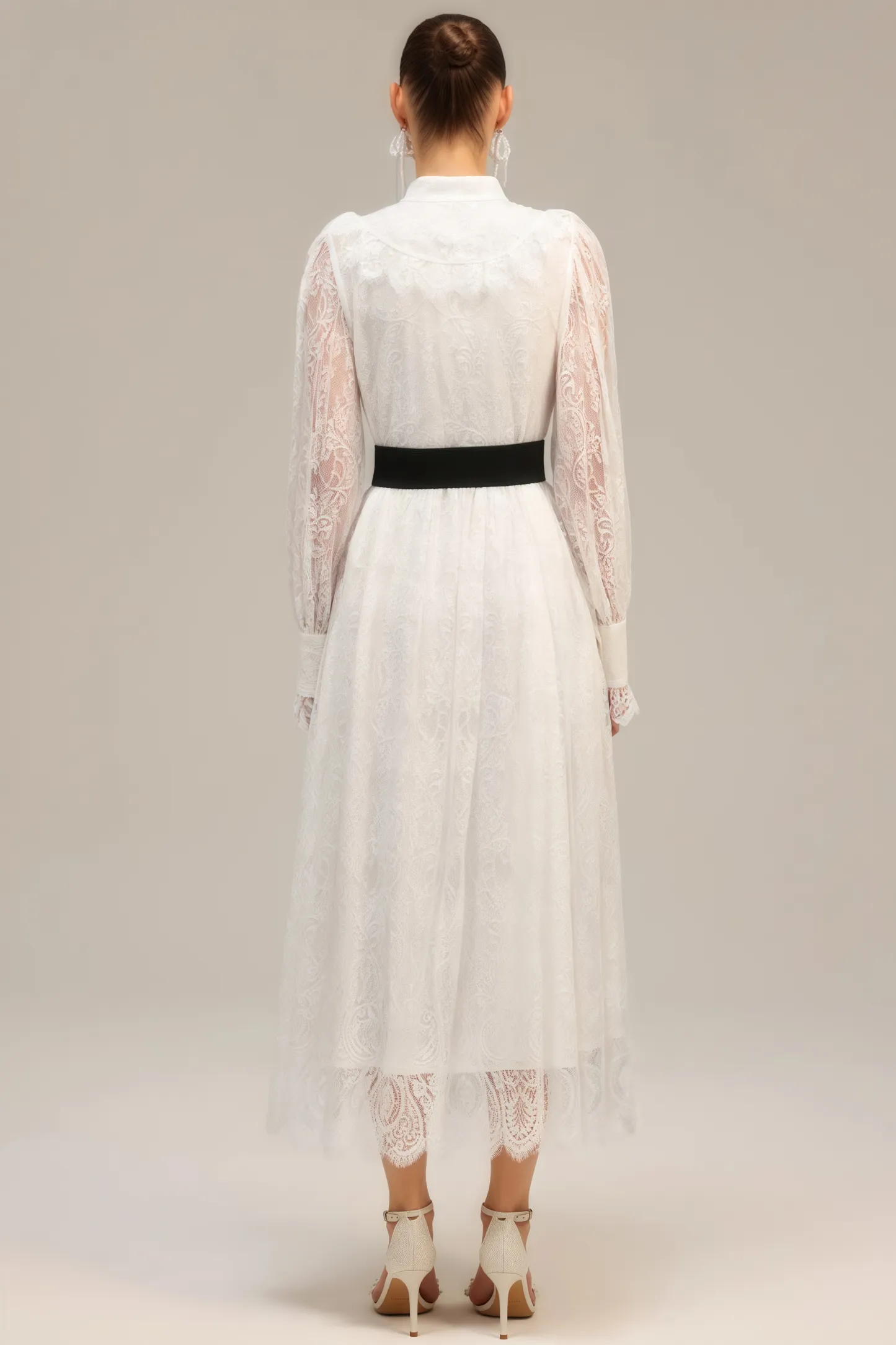 Starsha Long Sleeves Folds Lace Midi Dress