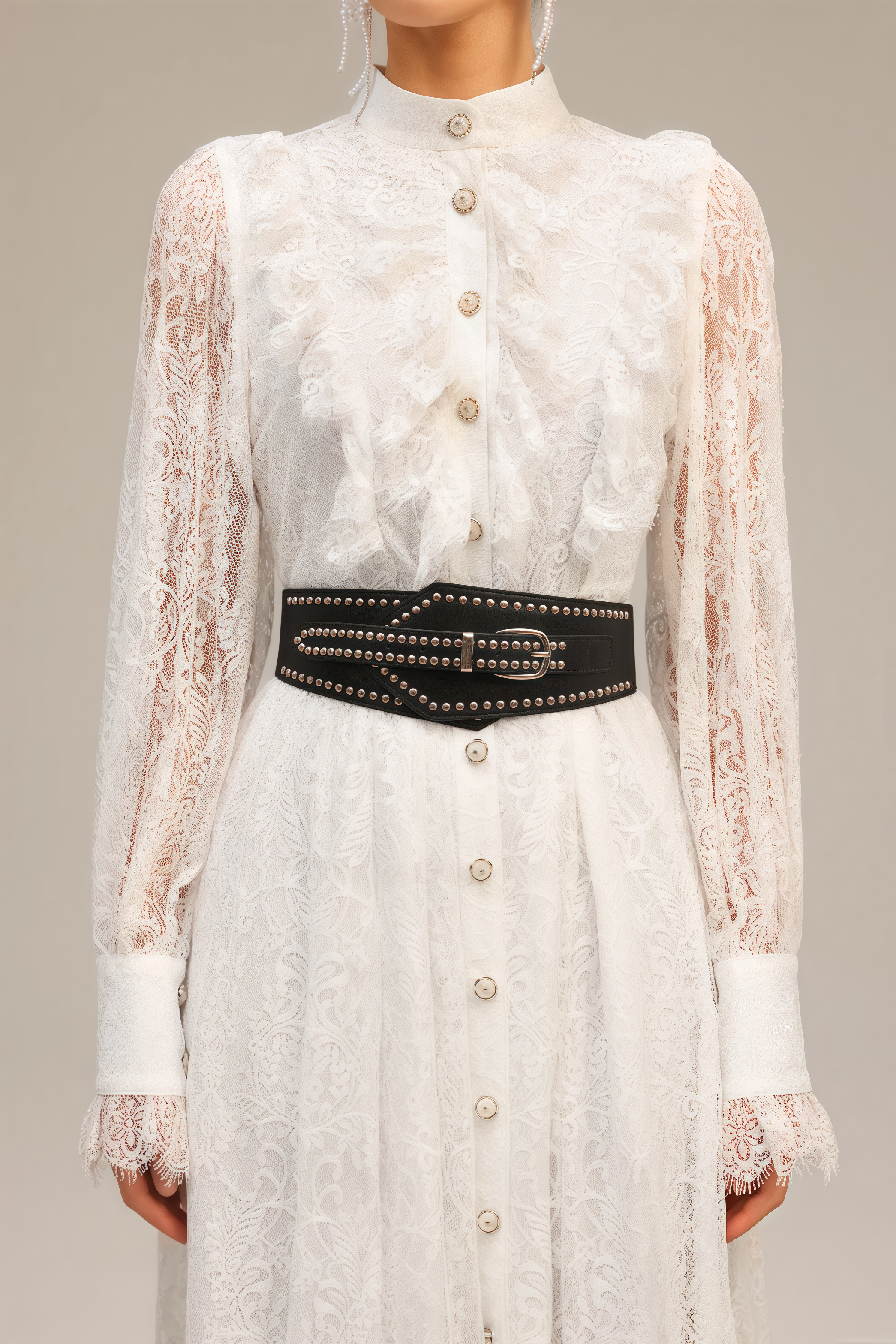 Starsha Long Sleeves Folds Lace Midi Dress