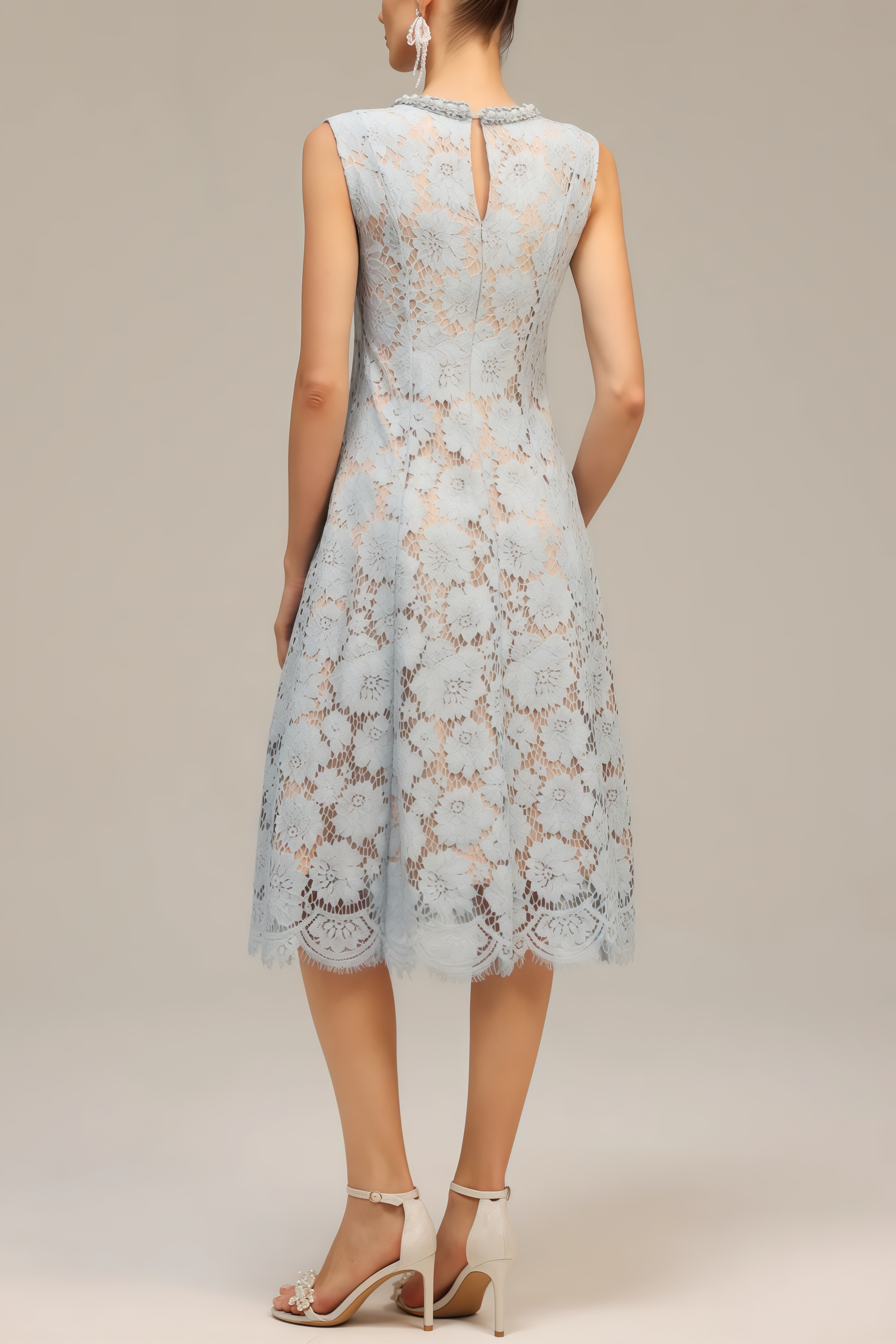 Noxlk Sleeveless Diamond Pearl Midi Dress