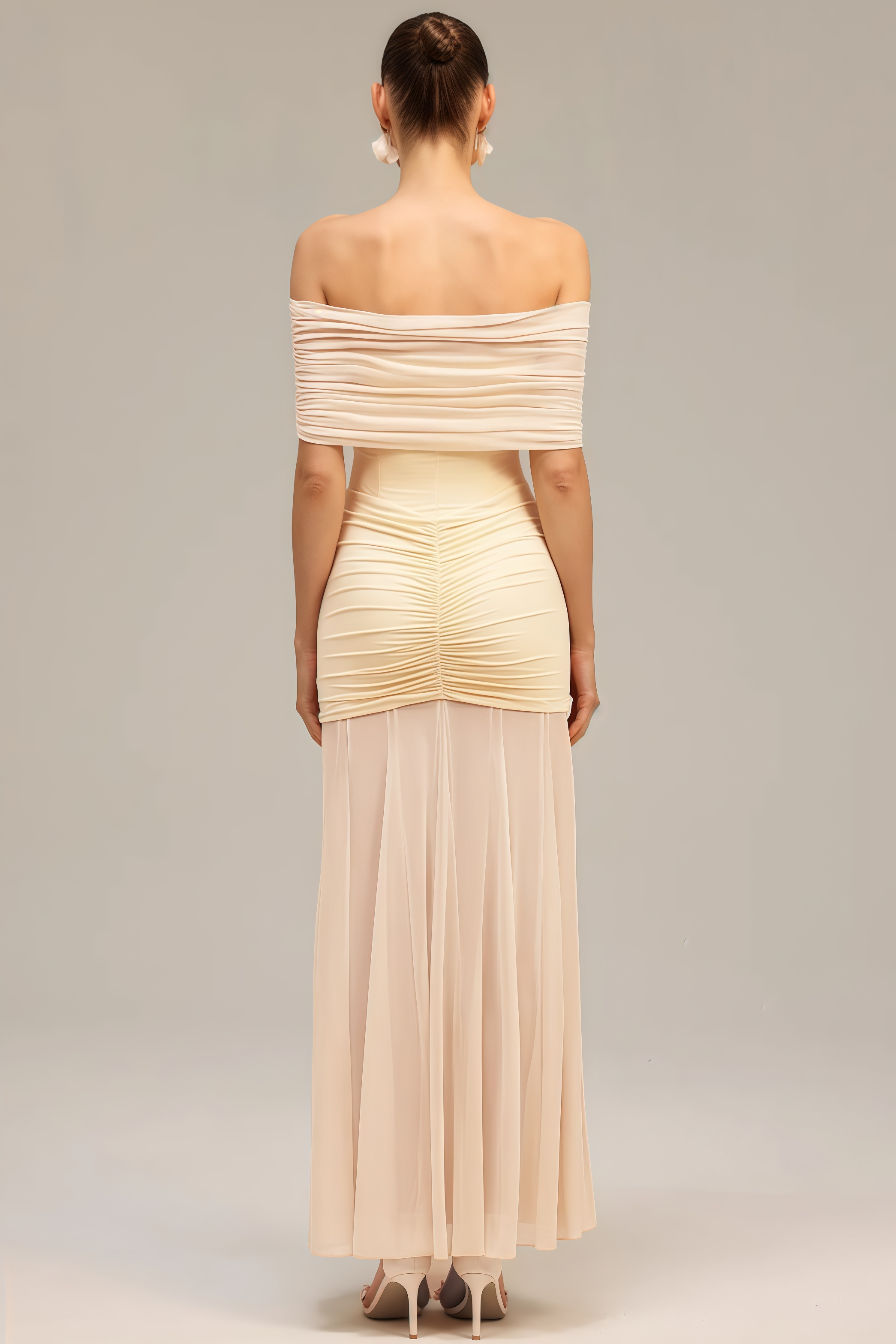 Vashad White Mesh Off Shoulder Maxi Dress