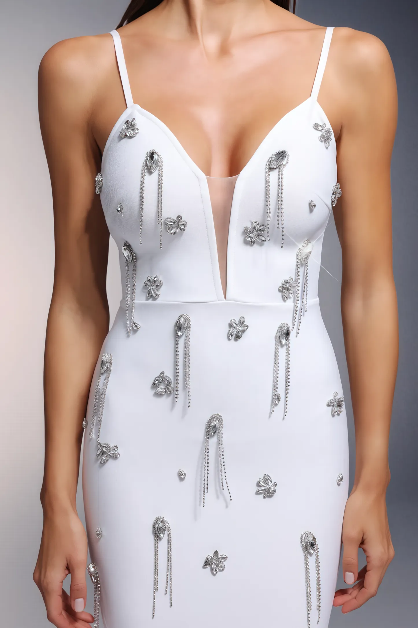 Xerrsd Sleeveless V-Neck Diamond Tassels Mini Dress