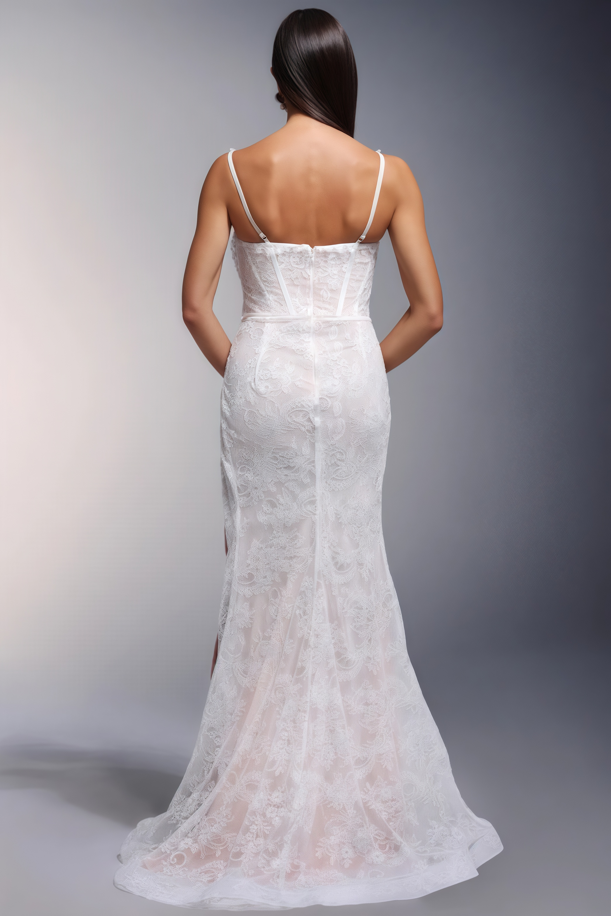 Elowety Sleeveless Lace Slit Maxi Dress