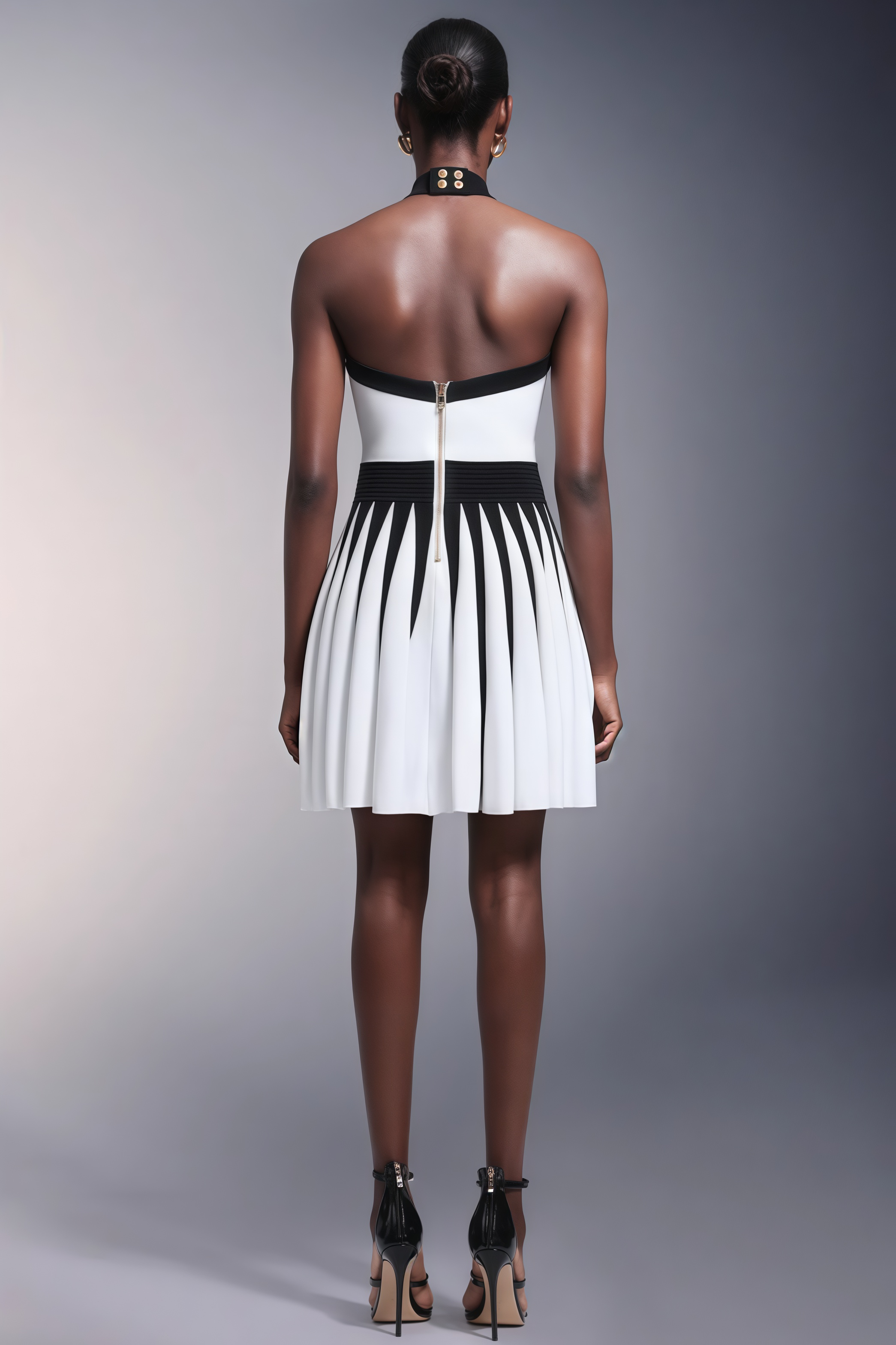 Yairf Flower Halter Stripes Mini Dress