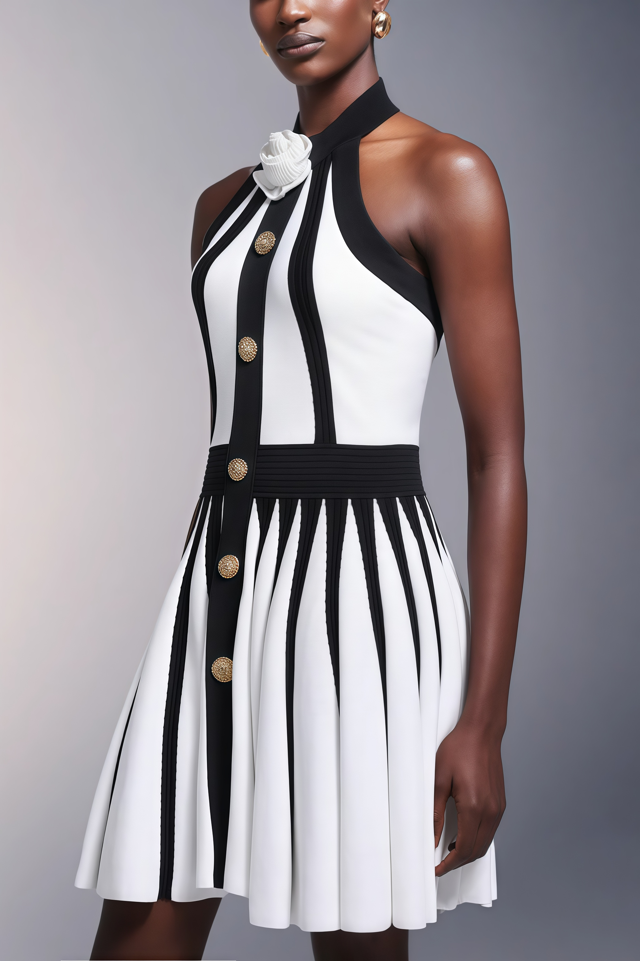 Yairf Flower Halter Stripes Mini Dress