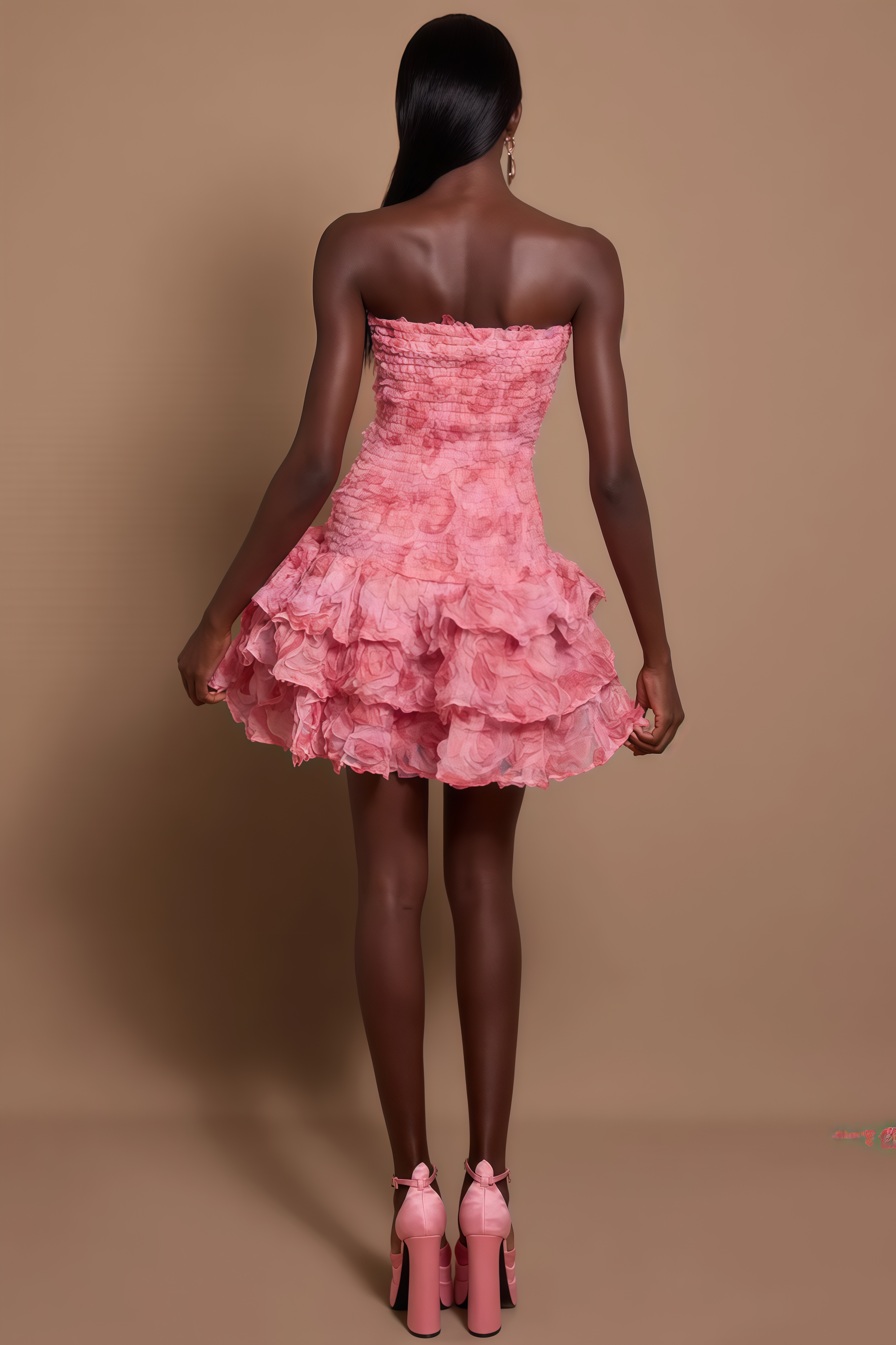 Rivenk 3D Flower Smocking Mini Dress
