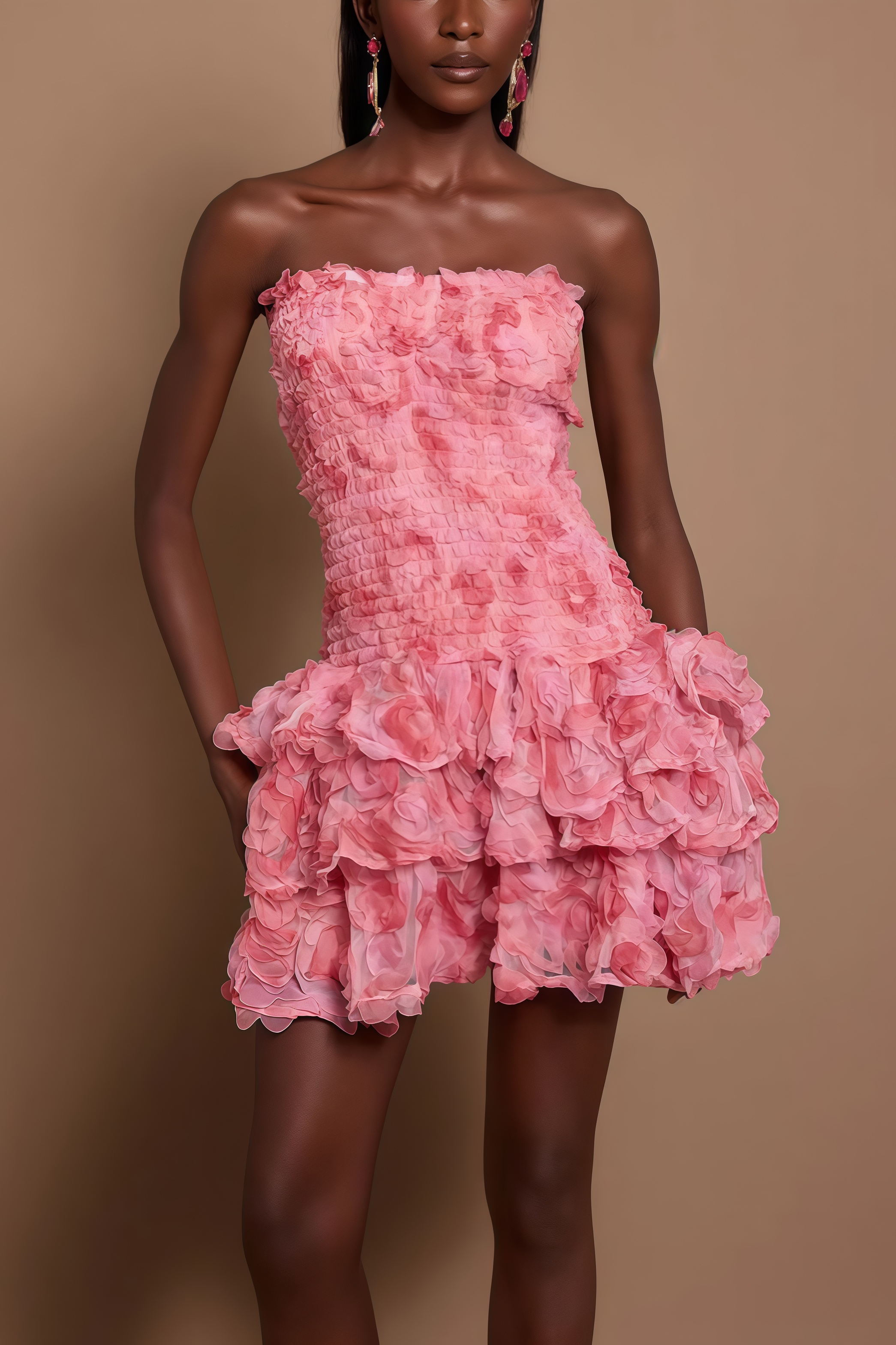 Rivenk 3D Flower Smocking Mini Dress