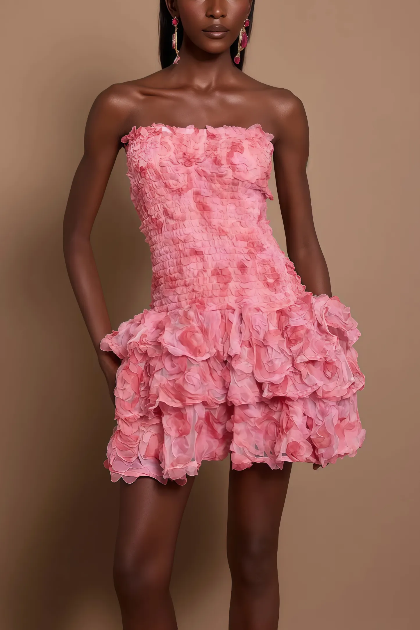 Rivenk 3D Flower Smocking Mini Dress