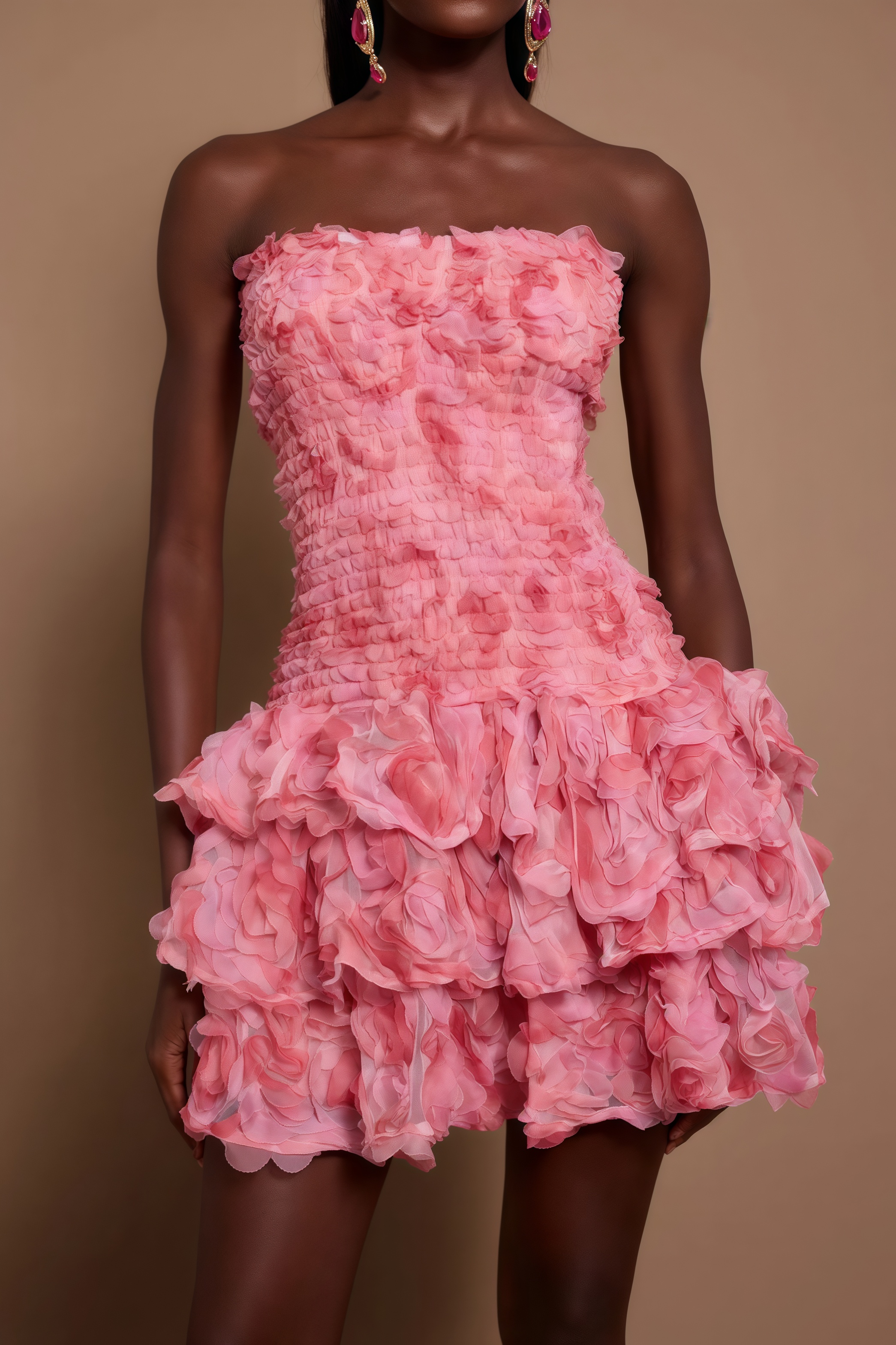Rivenk 3D Flower Smocking Mini Dress