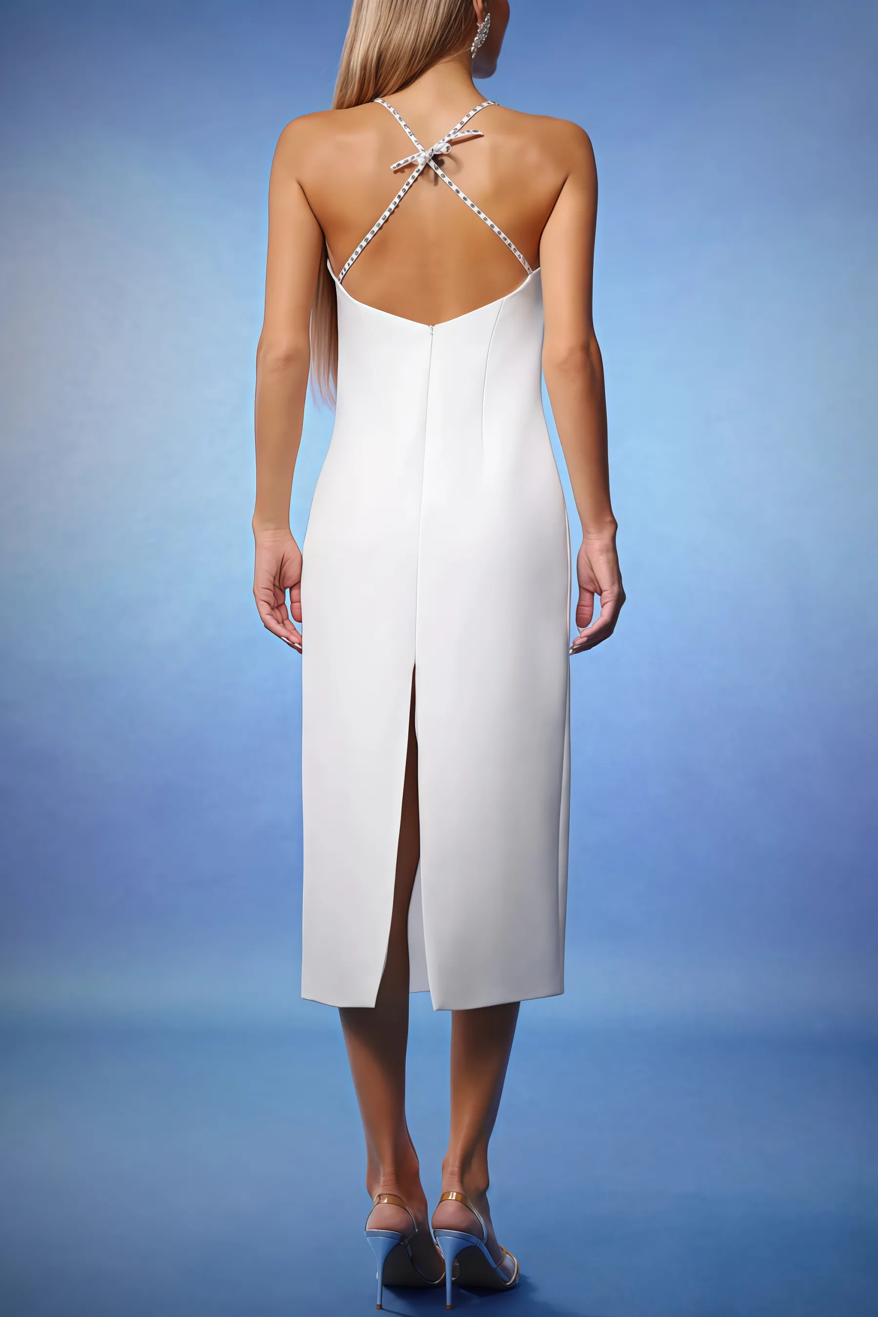 Nymert Deep-V Sleeveless Diamond Backless Midi Dress