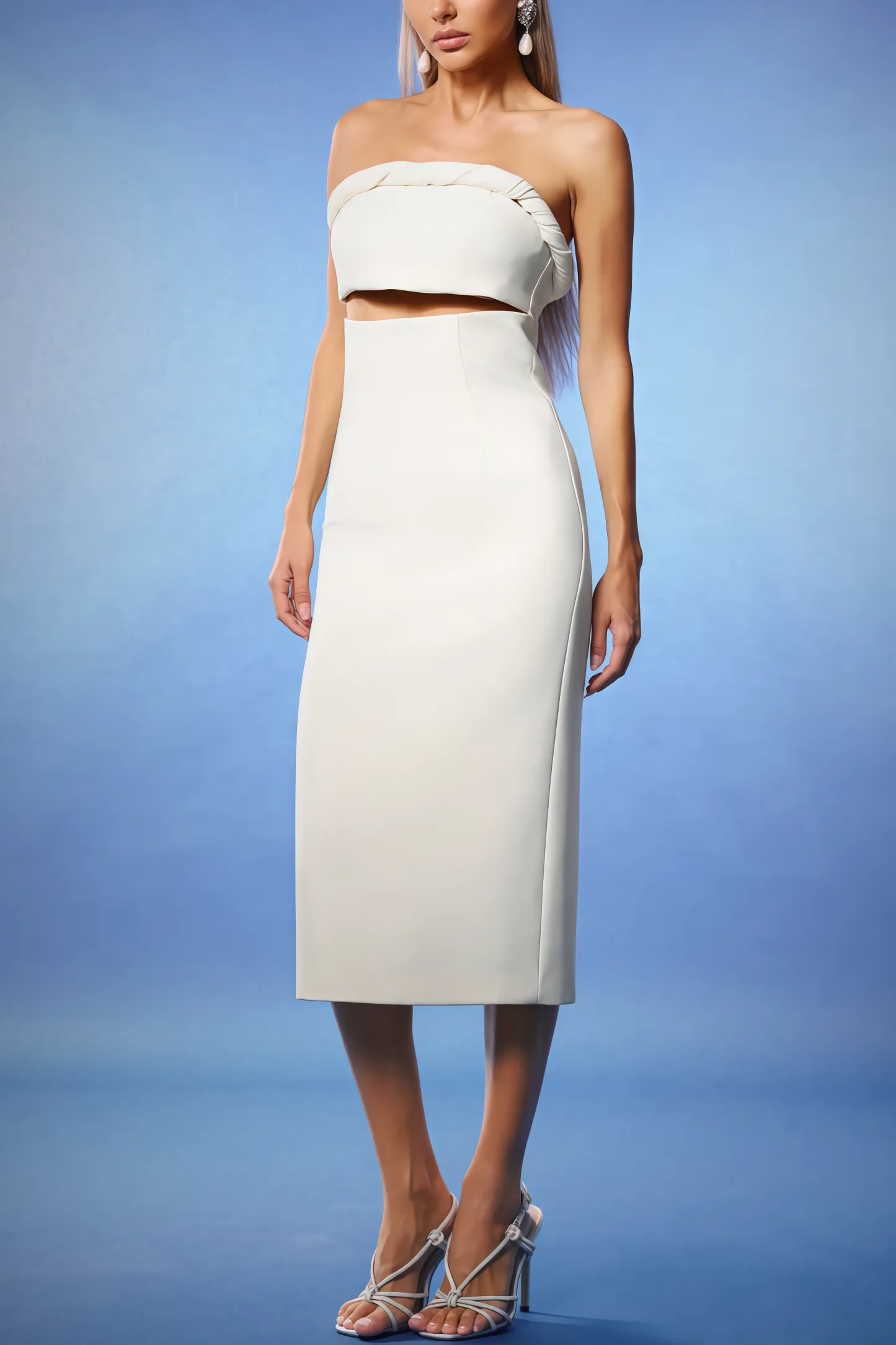 Quinety Strapless Hollow Midi Dress