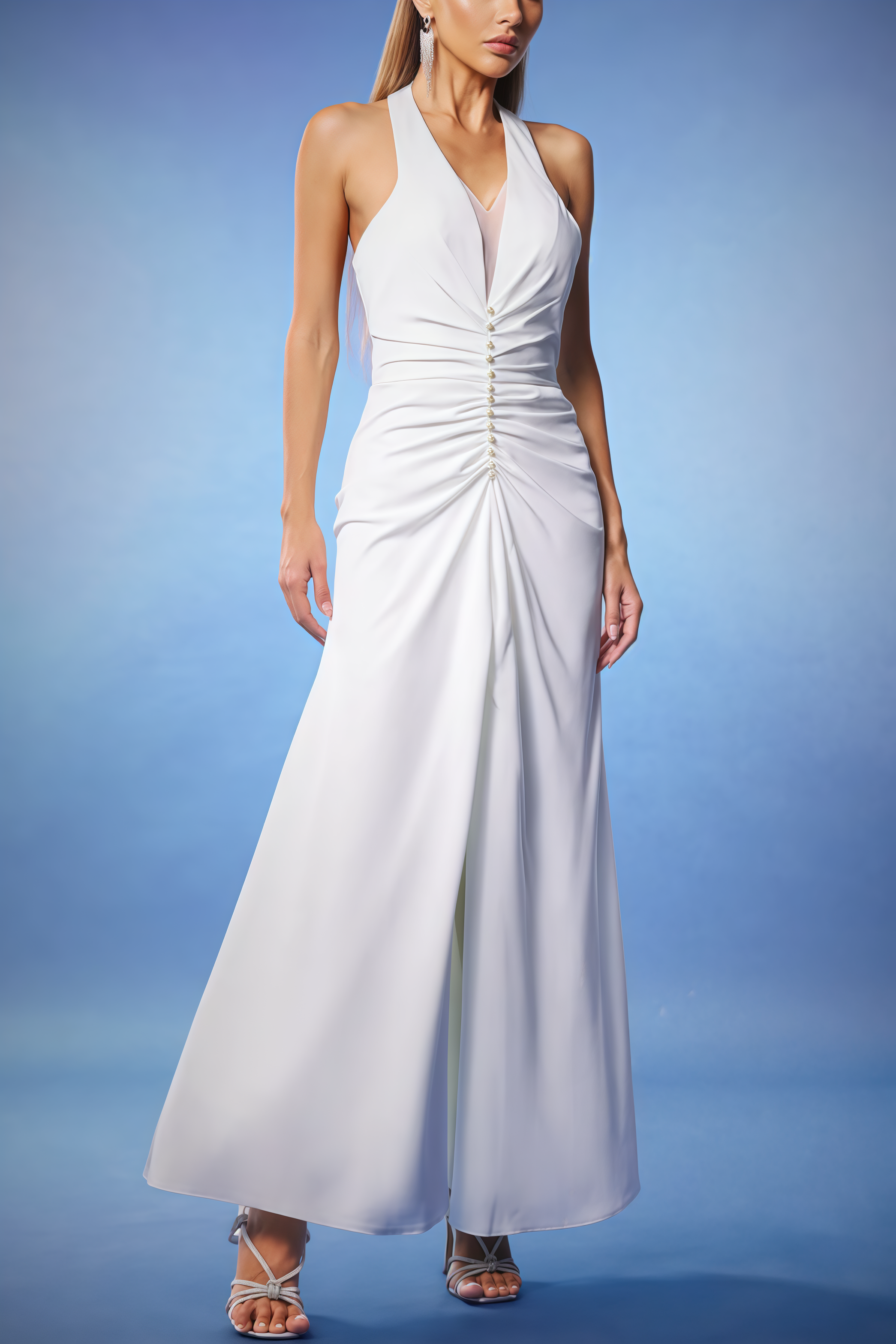 Ansely Deep-V Halter Maxi Dress