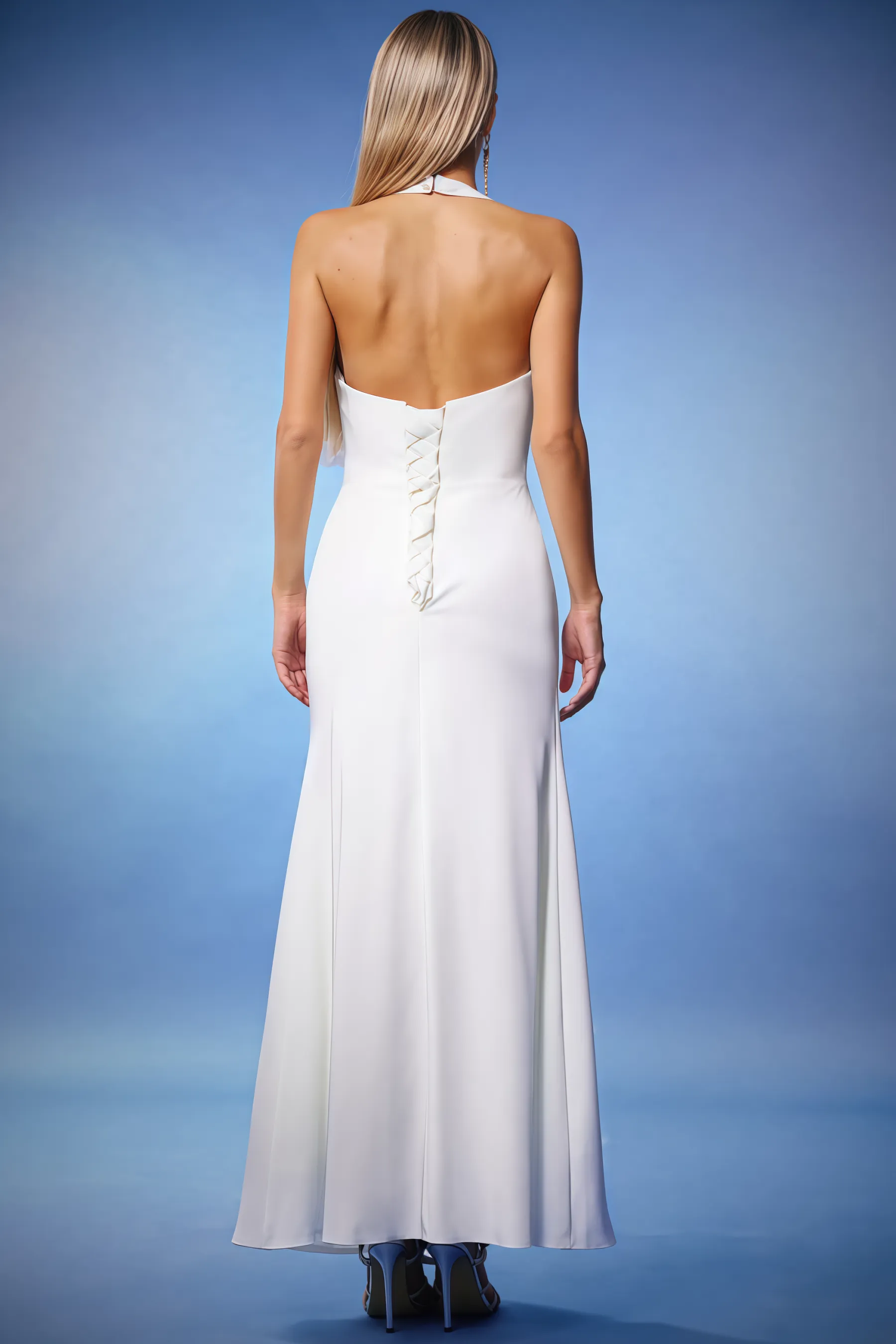 Ansely Deep-V Halter Maxi Dress