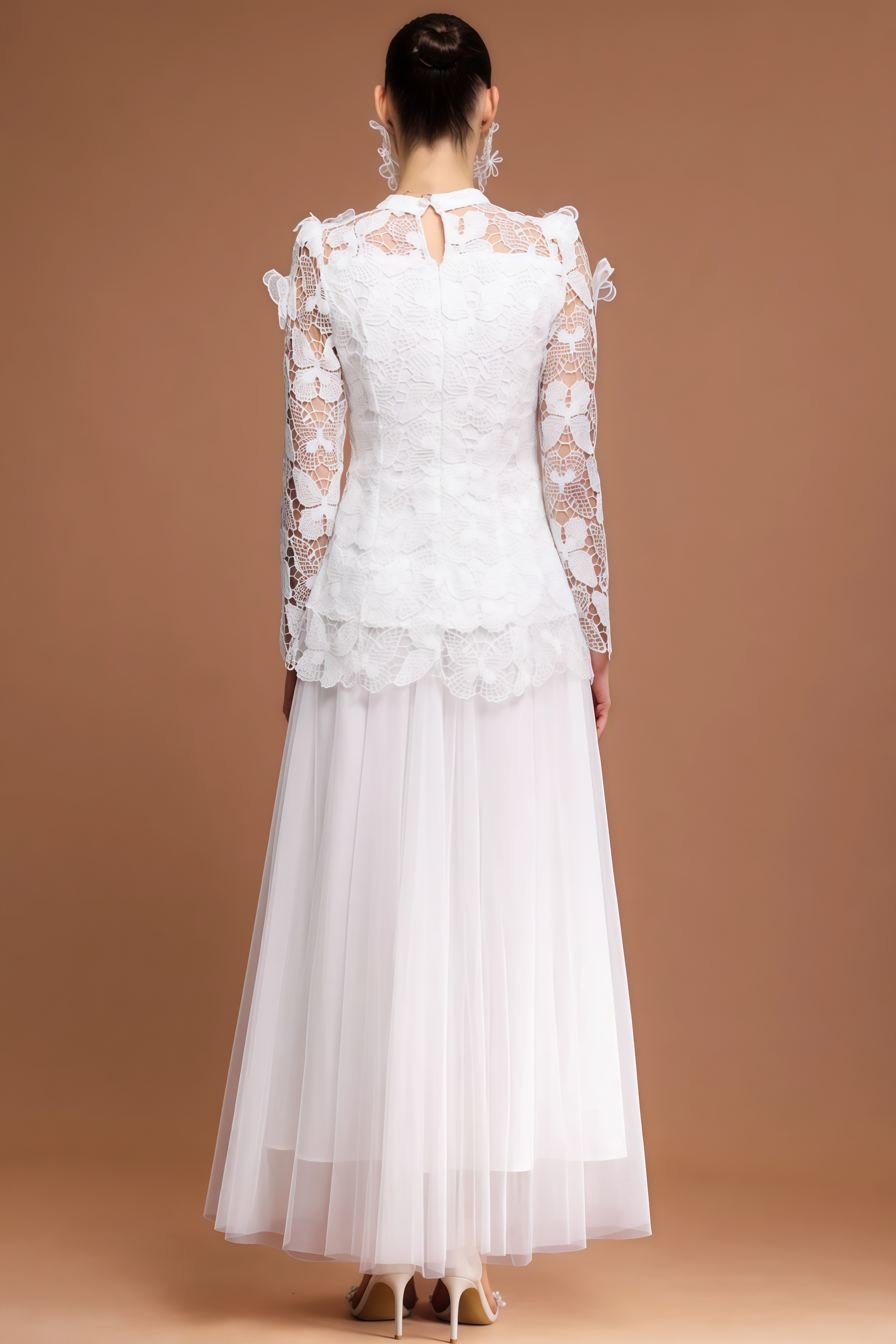 Greetk Folds Lace Butterfly Top Maxi Dress Two-Piece Set
