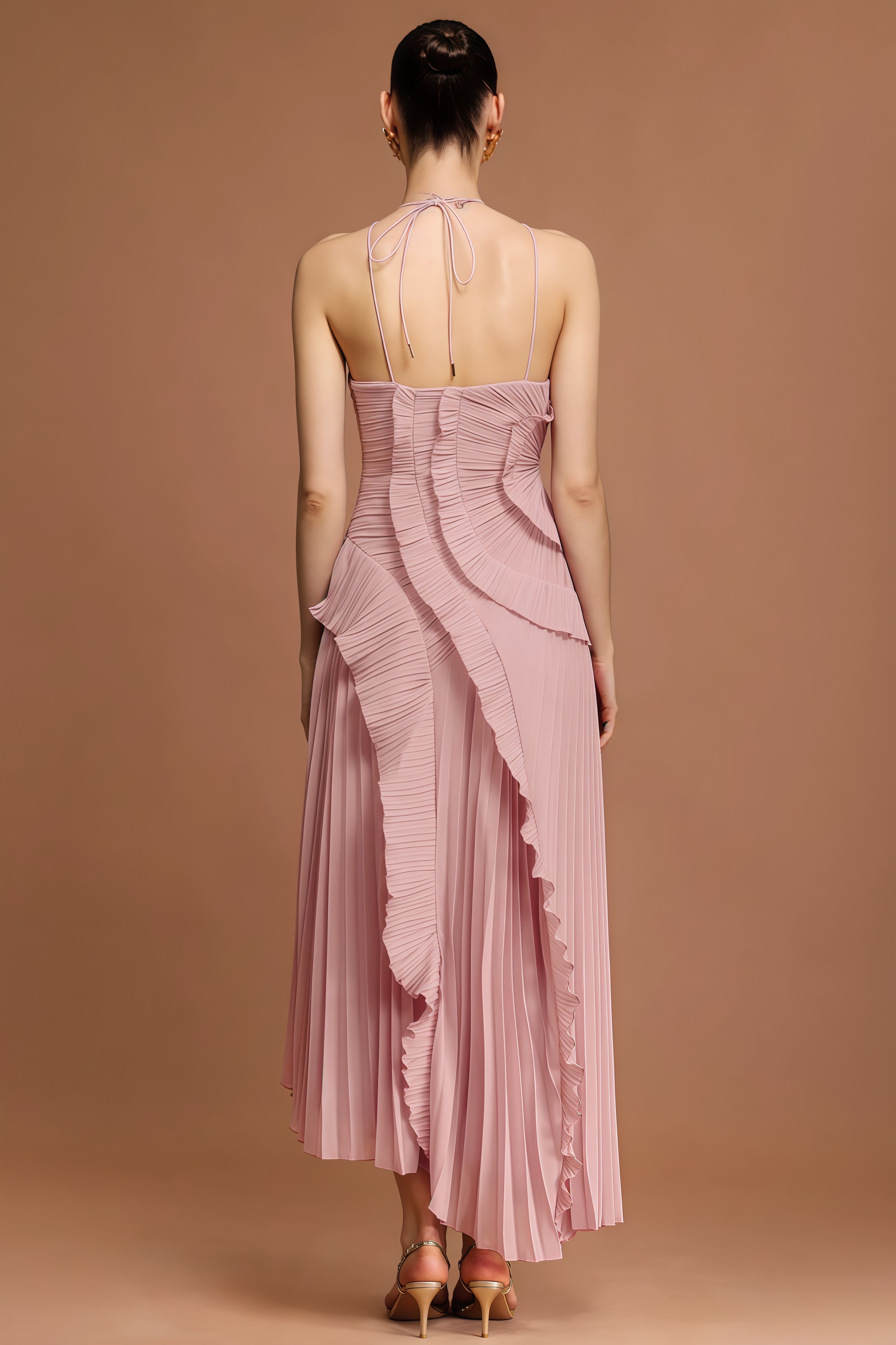 Amartk Sleeveless Folds Slit Maxi Dress