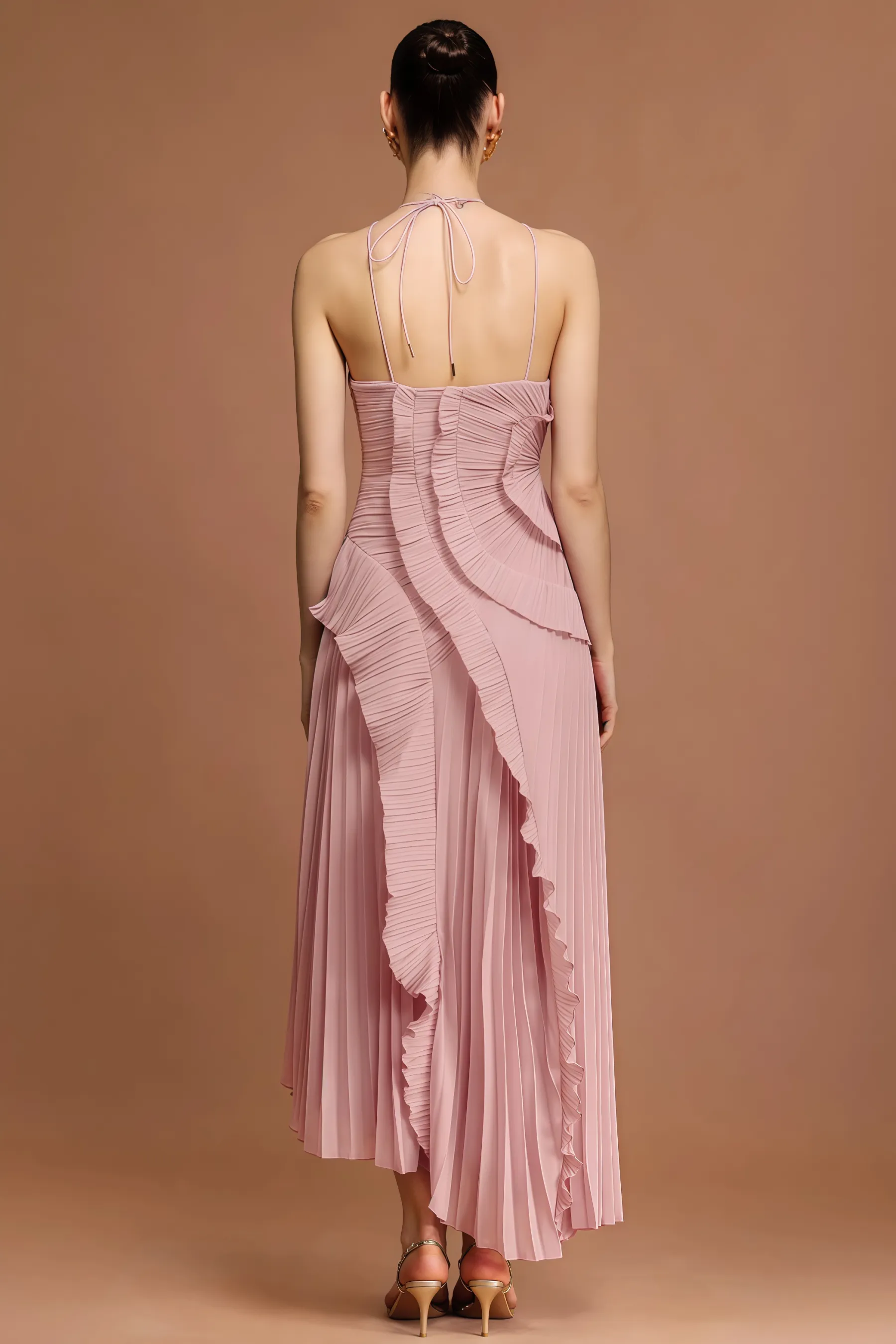 Amartk Sleeveless Folds Slit Maxi Dress