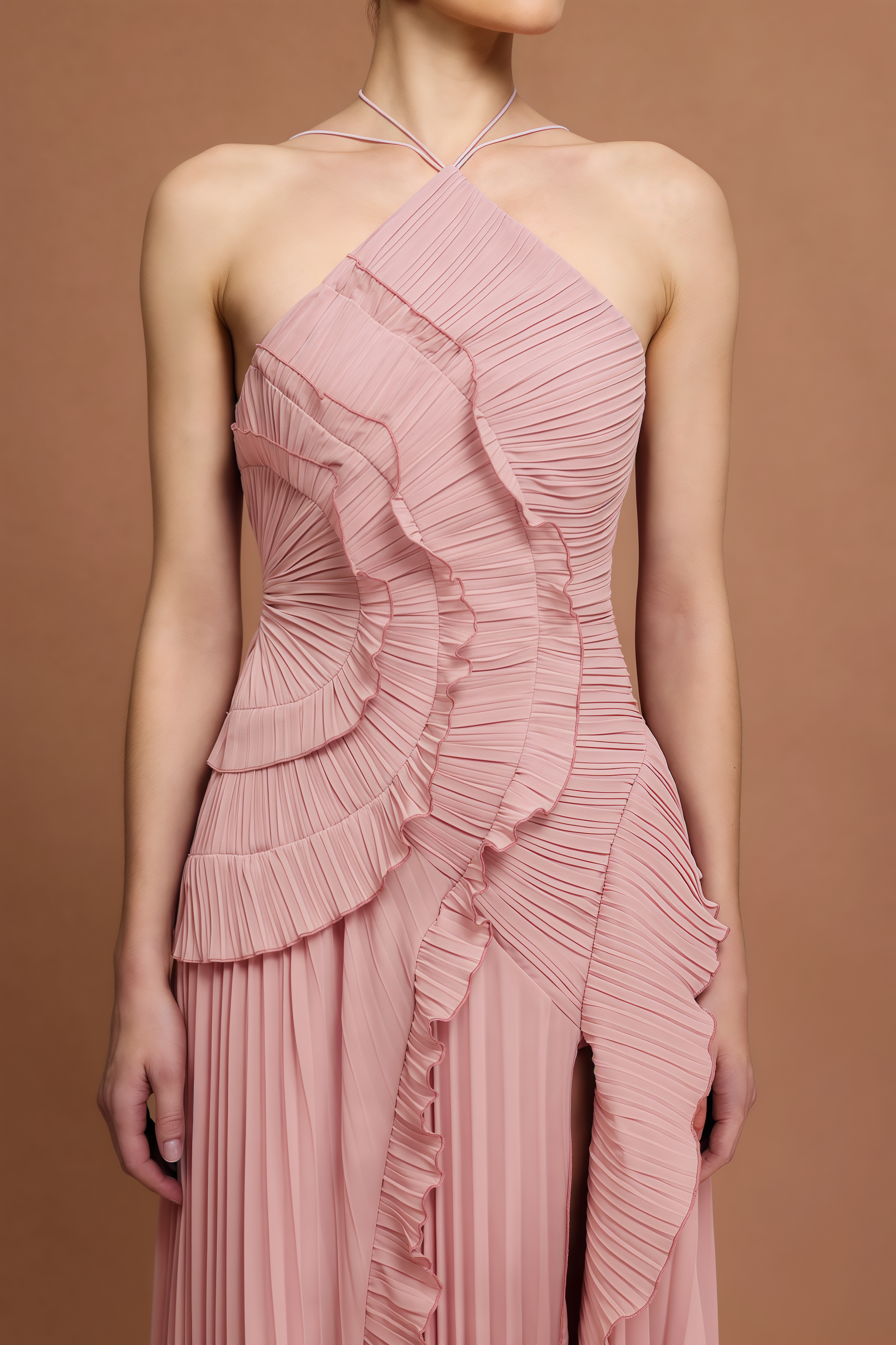 Amartk Sleeveless Folds Slit Maxi Dress