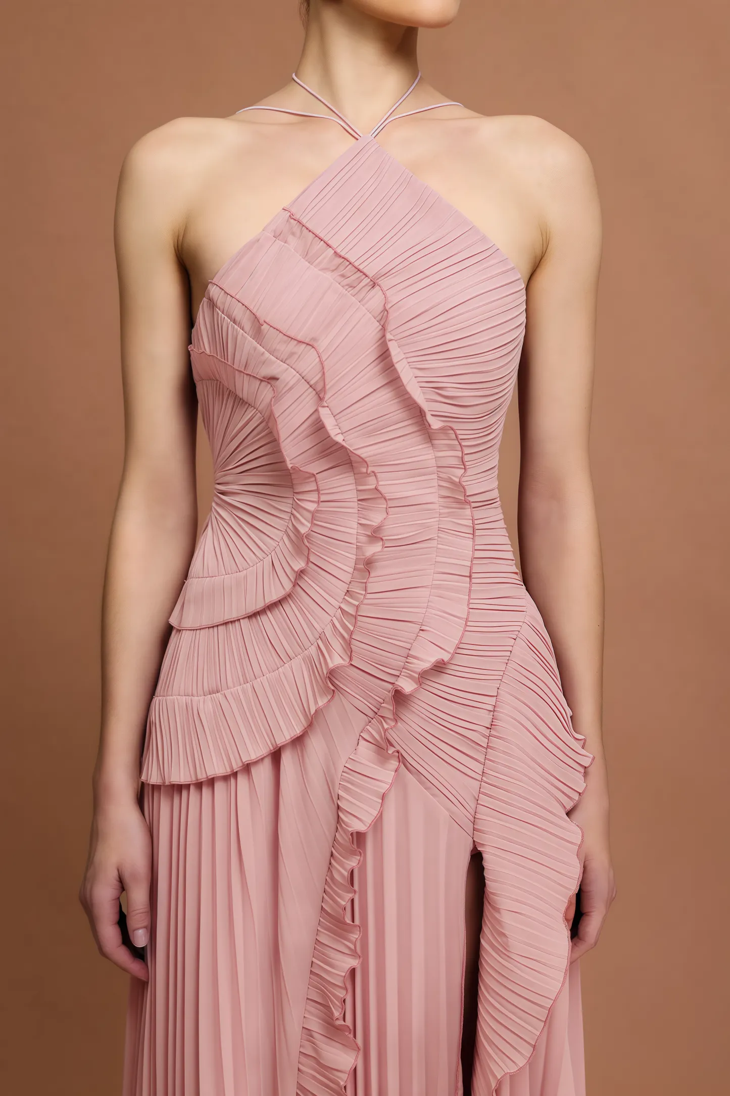 Amartk Sleeveless Folds Slit Maxi Dress