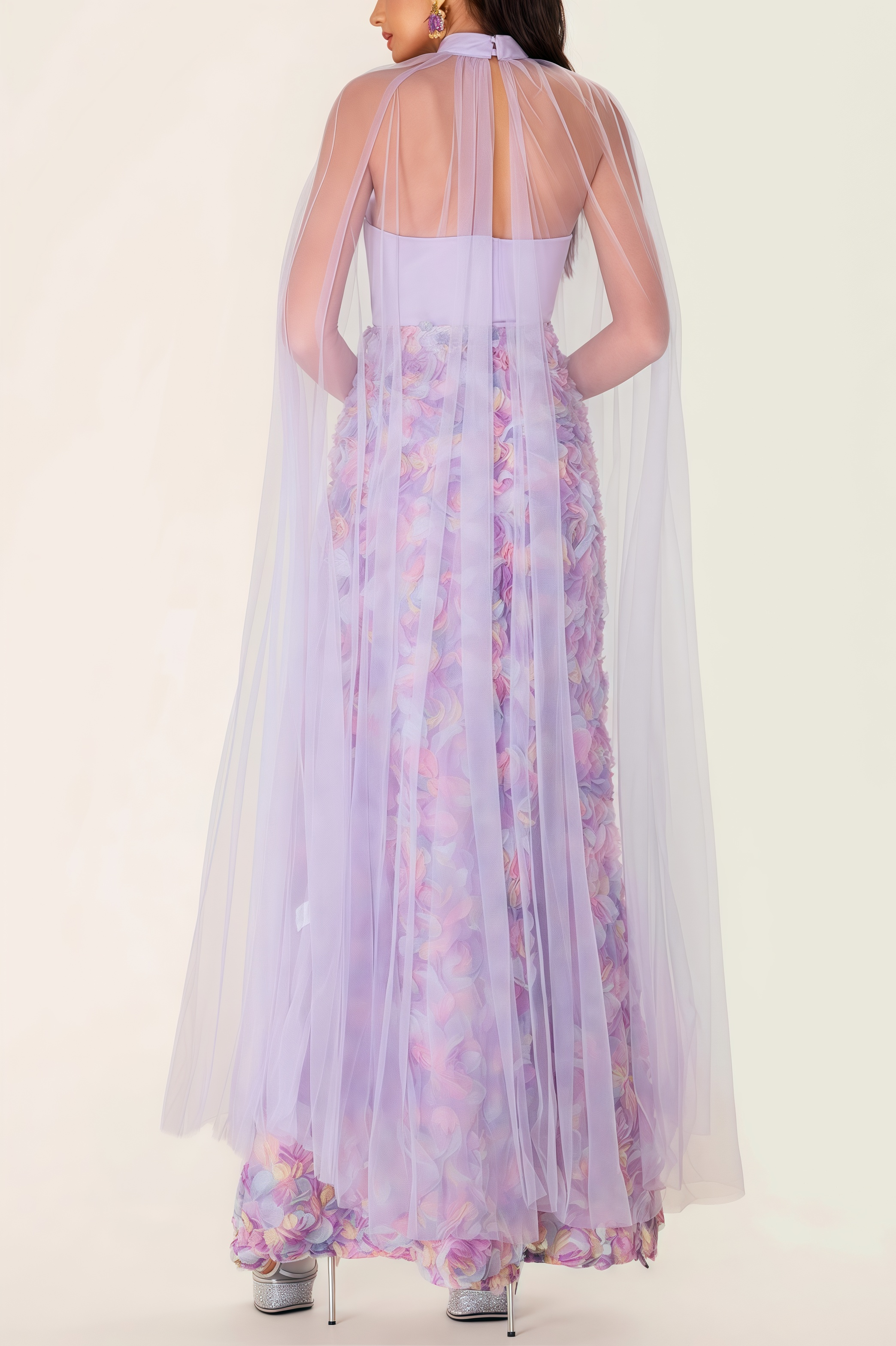 Maelan 3D Flower Heart Shape Neck Maxi Dress